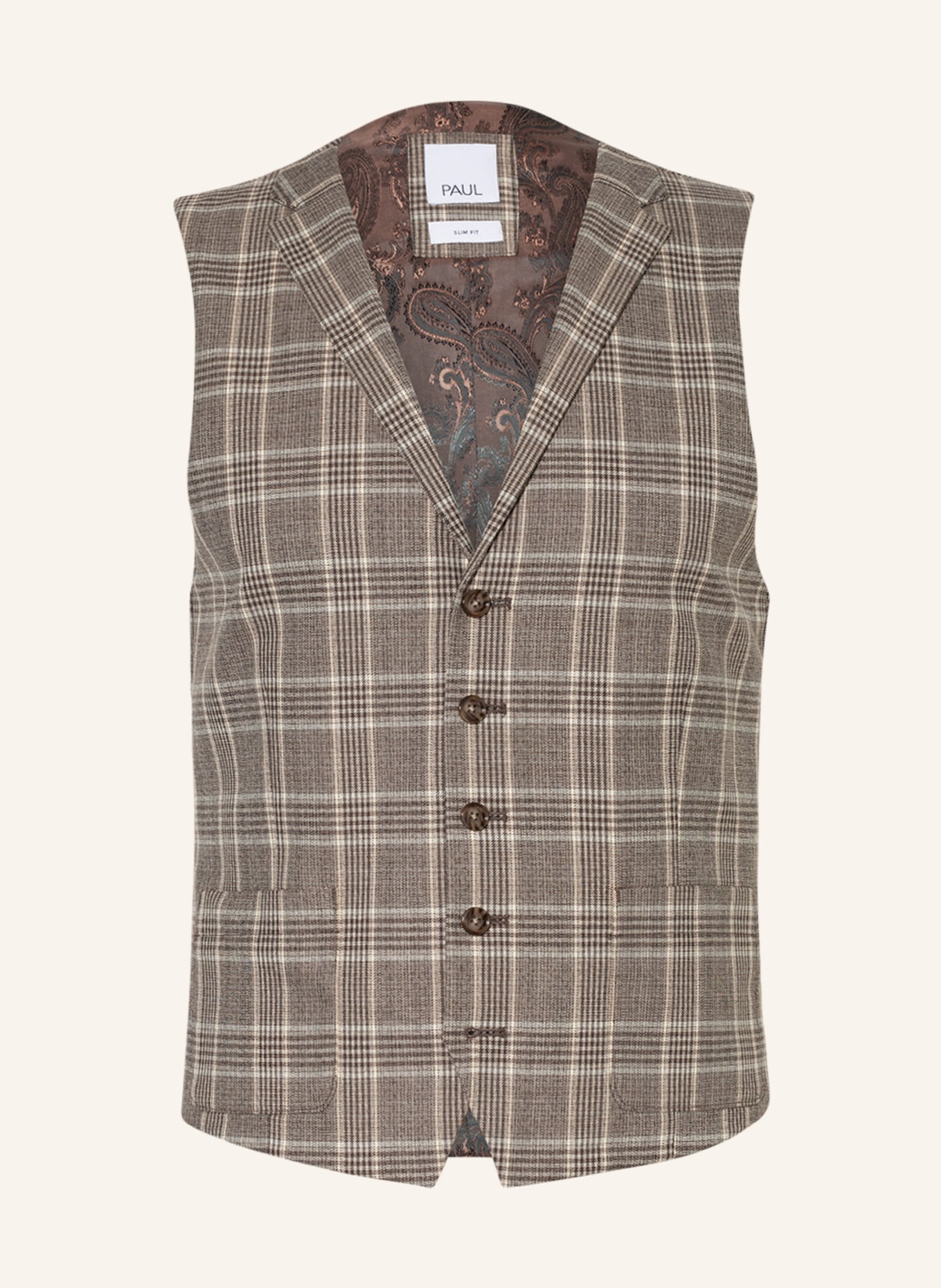 PAUL Suit vest slim fit, Color: LIGHT BROWN/ BROWN (Image 1)