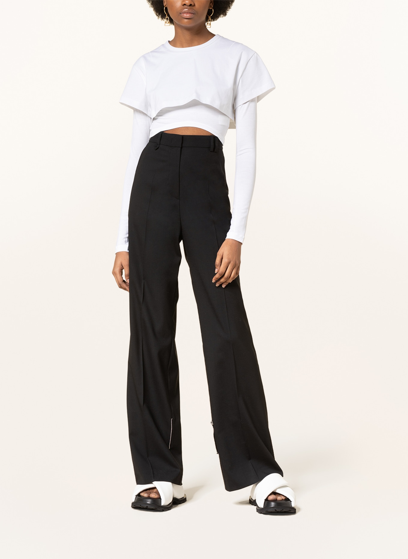JACQUEMUS Cropped-Longsleeve LE DOUBLE T-SHIRT, Farbe: WEISS (Bild 2)