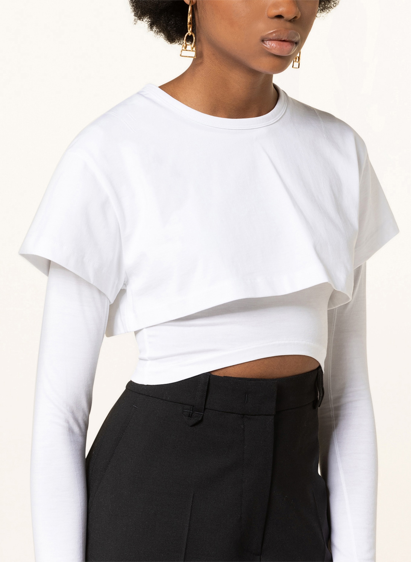 JACQUEMUS Cropped long sleeve shirt LE DOUBLE T-SHIRT, Color: WHITE (Image 4)