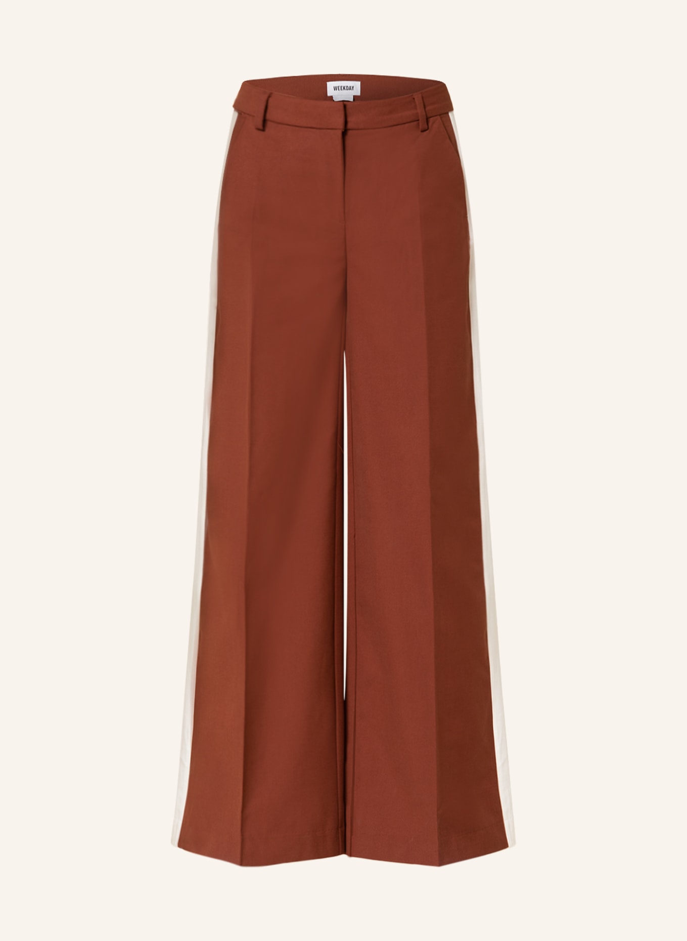 WEEKDAY Wide leg trousers CALLIE with tuxedo stripes, Color: BROWN/ ECRU (Image 1)
