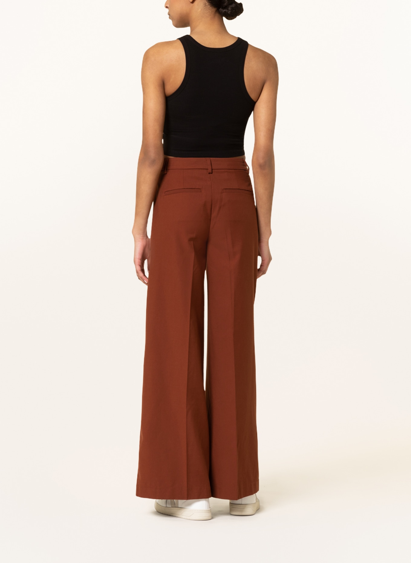 WEEKDAY Wide leg trousers CALLIE with tuxedo stripes, Color: BROWN/ ECRU (Image 3)
