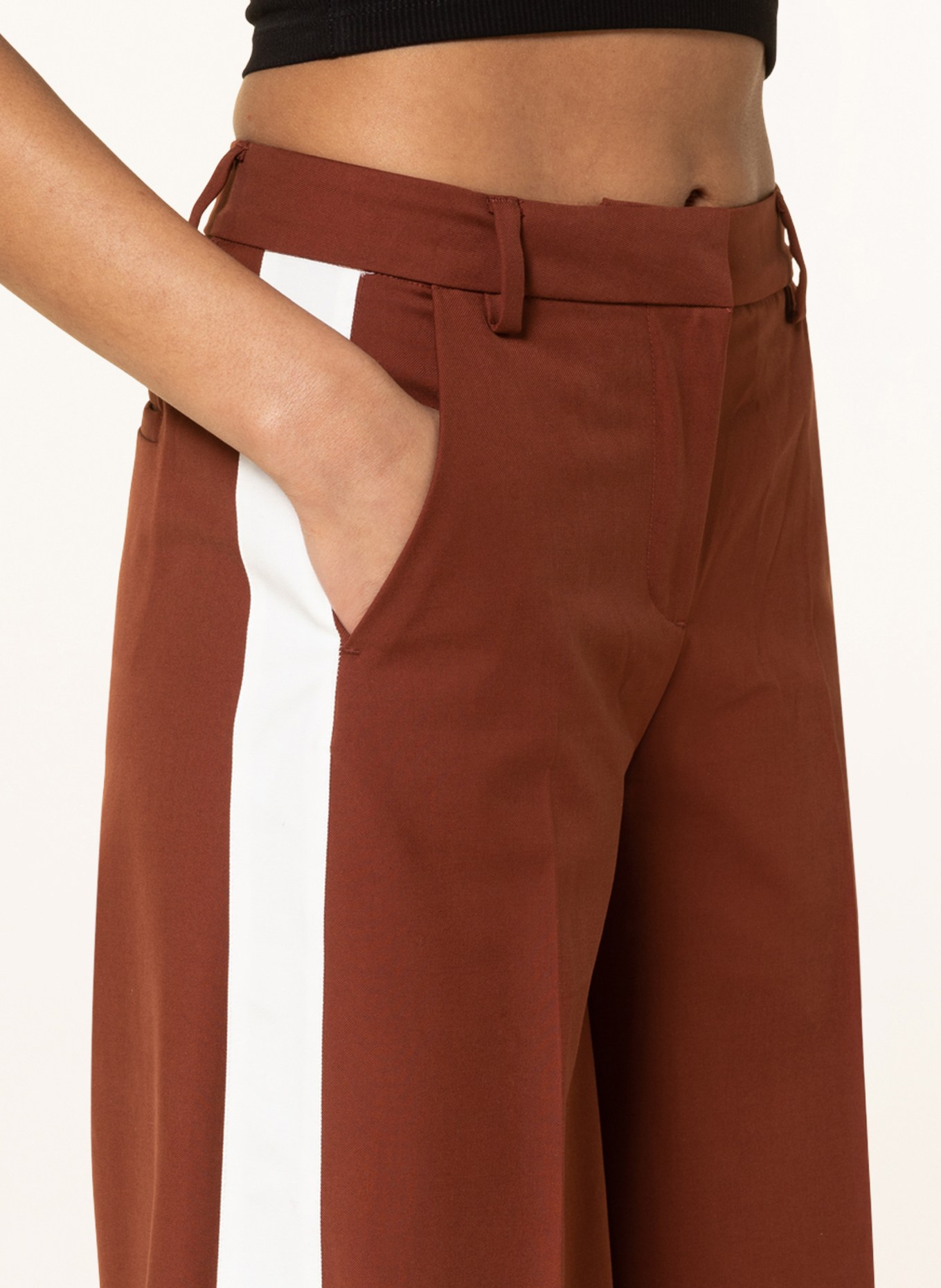 WEEKDAY Wide leg trousers CALLIE with tuxedo stripes, Color: BROWN/ ECRU (Image 5)