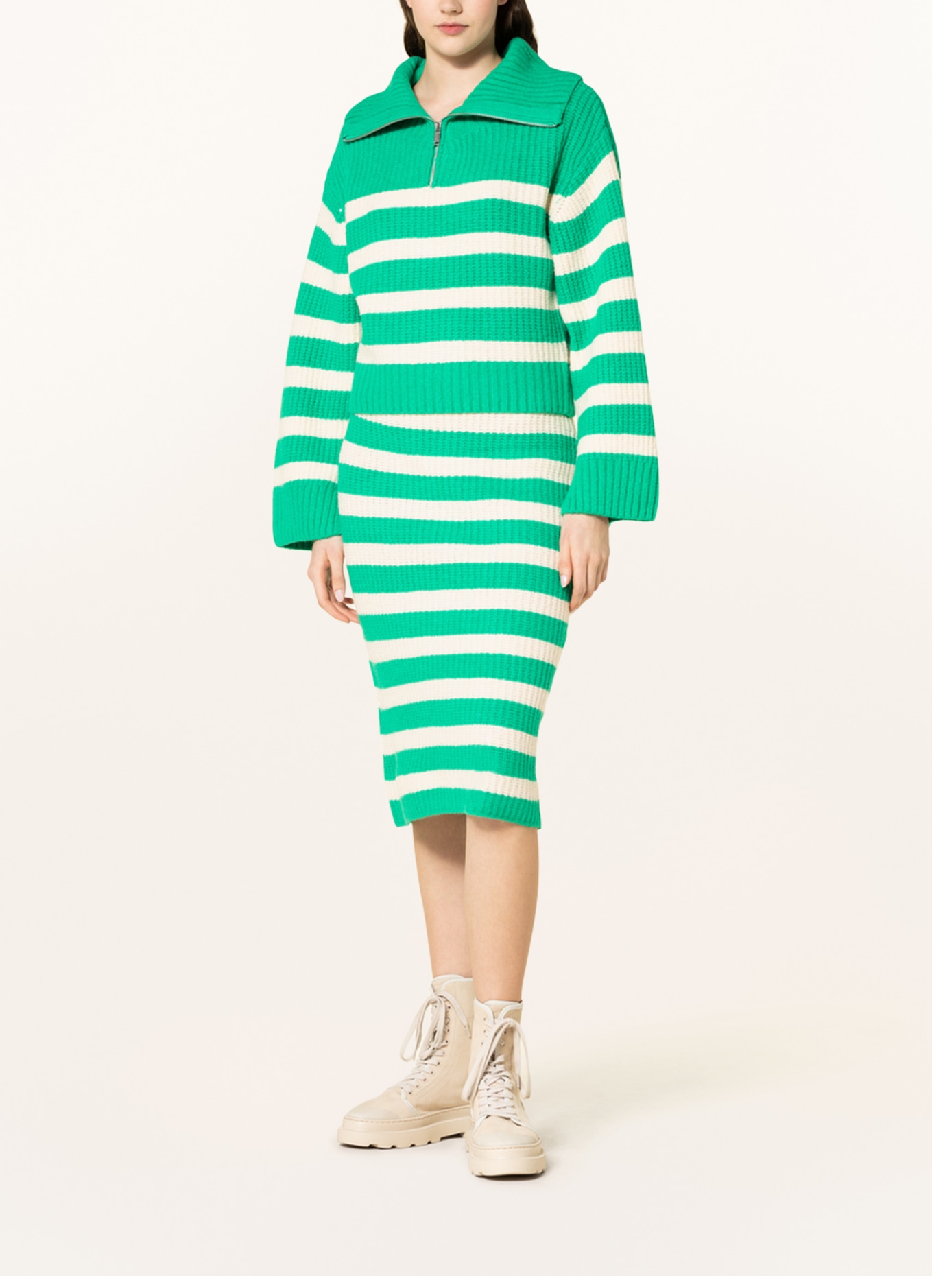 gina tricot Knit skirt SAGA, Color: GREEN/ WHITE (Image 2)