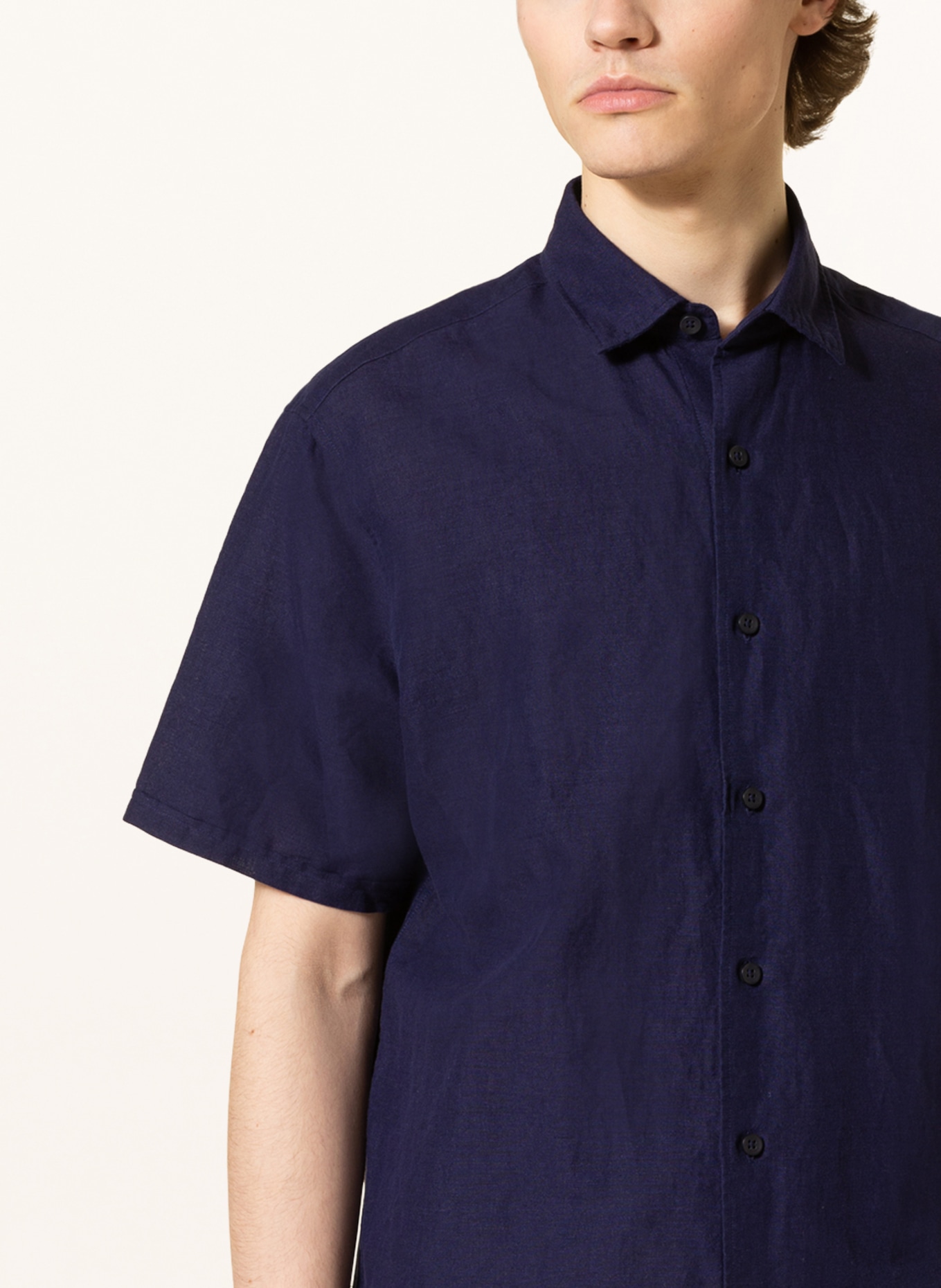 PAUL Short sleeve shirt comfort fit with linen, Color: DARK BLUE (Image 4)