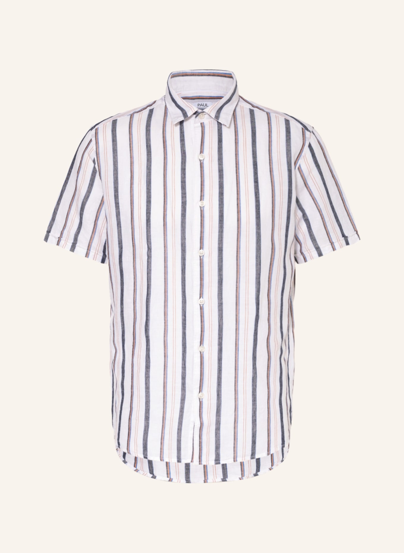 PAUL Short sleeve shirt comfort fit with linen, Color: WHITE/ DARK BLUE/ BROWN (Image 1)