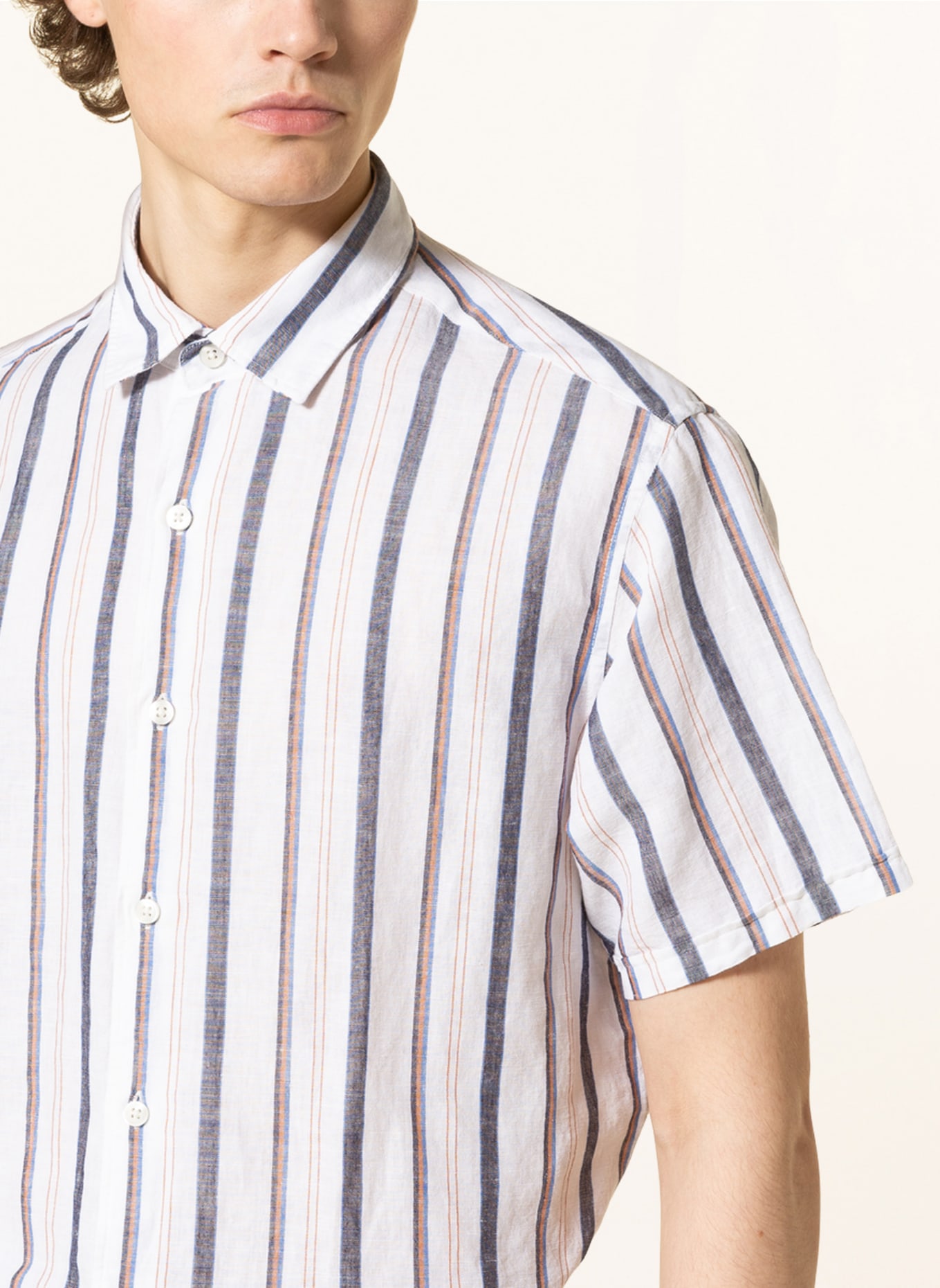 PAUL Short sleeve shirt comfort fit with linen, Color: WHITE/ DARK BLUE/ BROWN (Image 4)