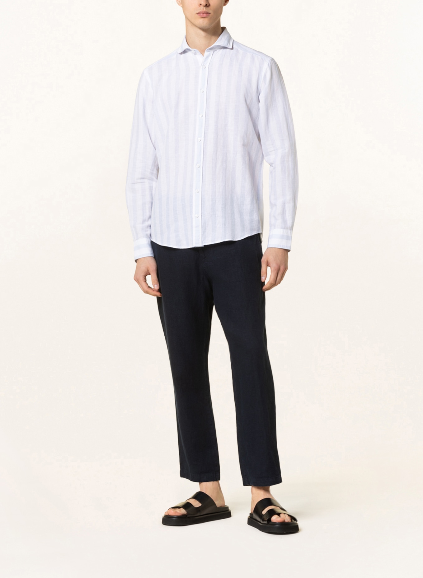 STROKESMAN'S Shirt regular fit with linen, Color: WHITE/ LIGHT BLUE (Image 2)