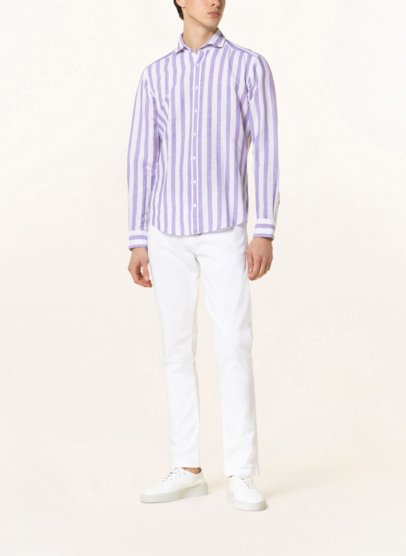 STROKESMAN'S Hemd Regular Fit mit Leinen, Farbe: WEISS/ HELLLILA (Bild 2)