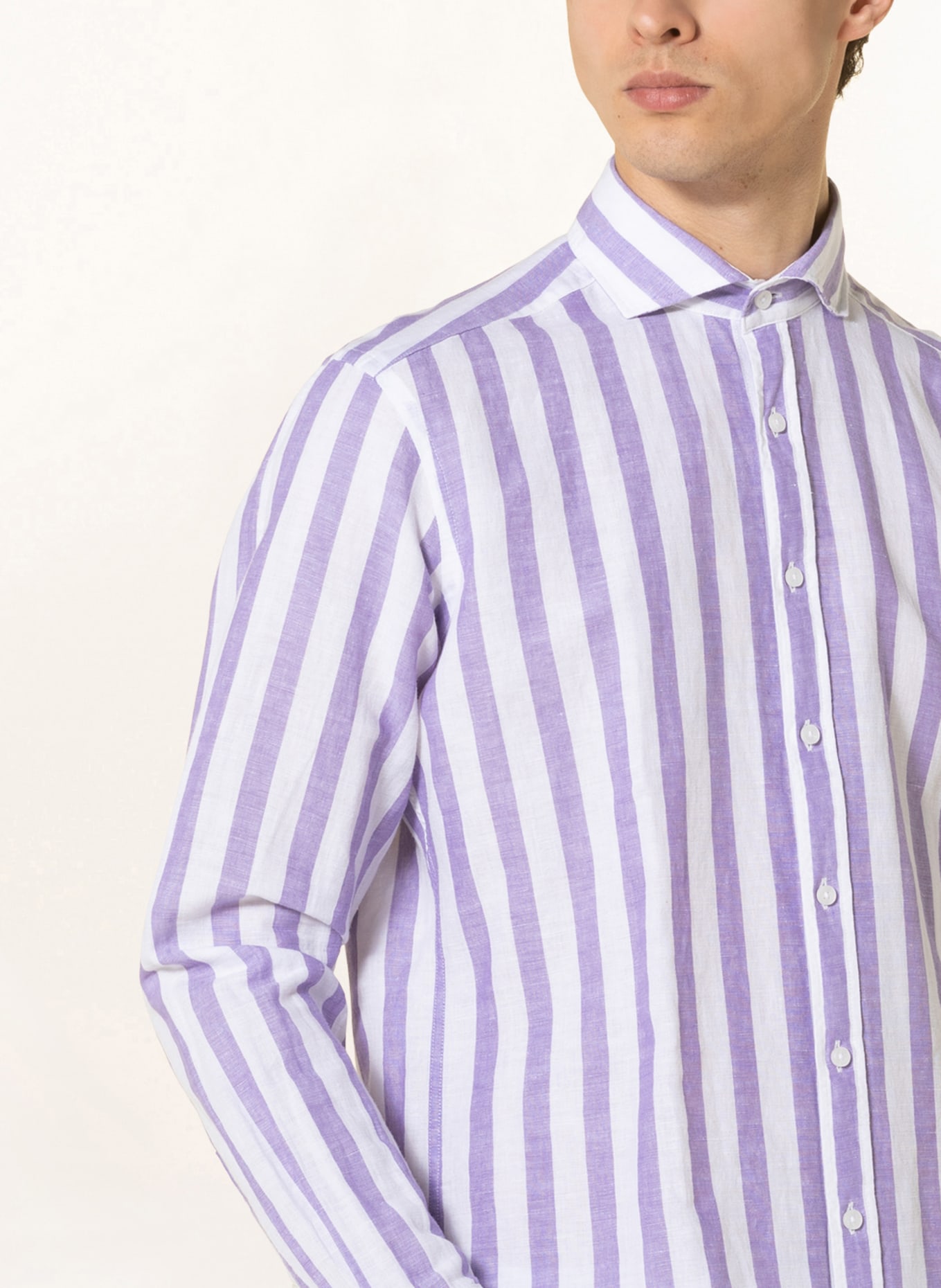 STROKESMAN'S Koszula z dodatkiem lnu regular fit, Kolor: BIAŁY/ JASNOFIOLETOWY (Obrazek 4)