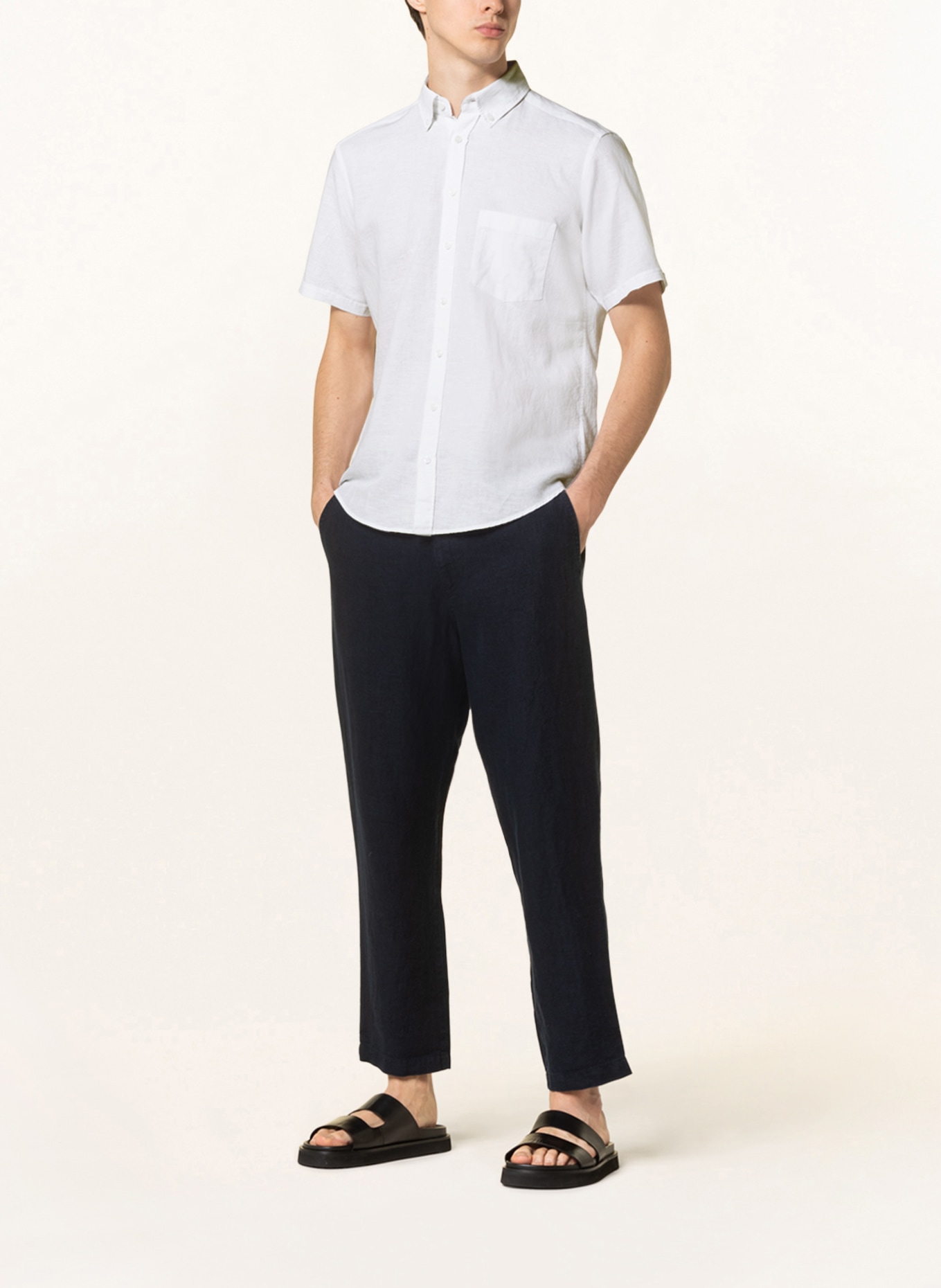STROKESMAN'S Short sleeve shirt regular fit with linen , Color: WHITE (Image 2)