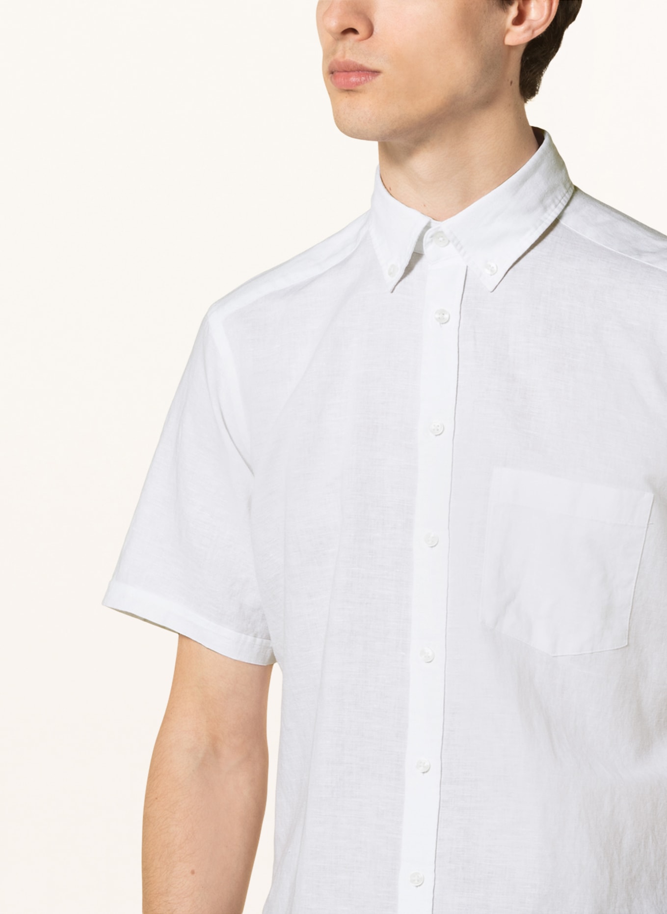 STROKESMAN'S Short sleeve shirt regular fit with linen , Color: WHITE (Image 4)