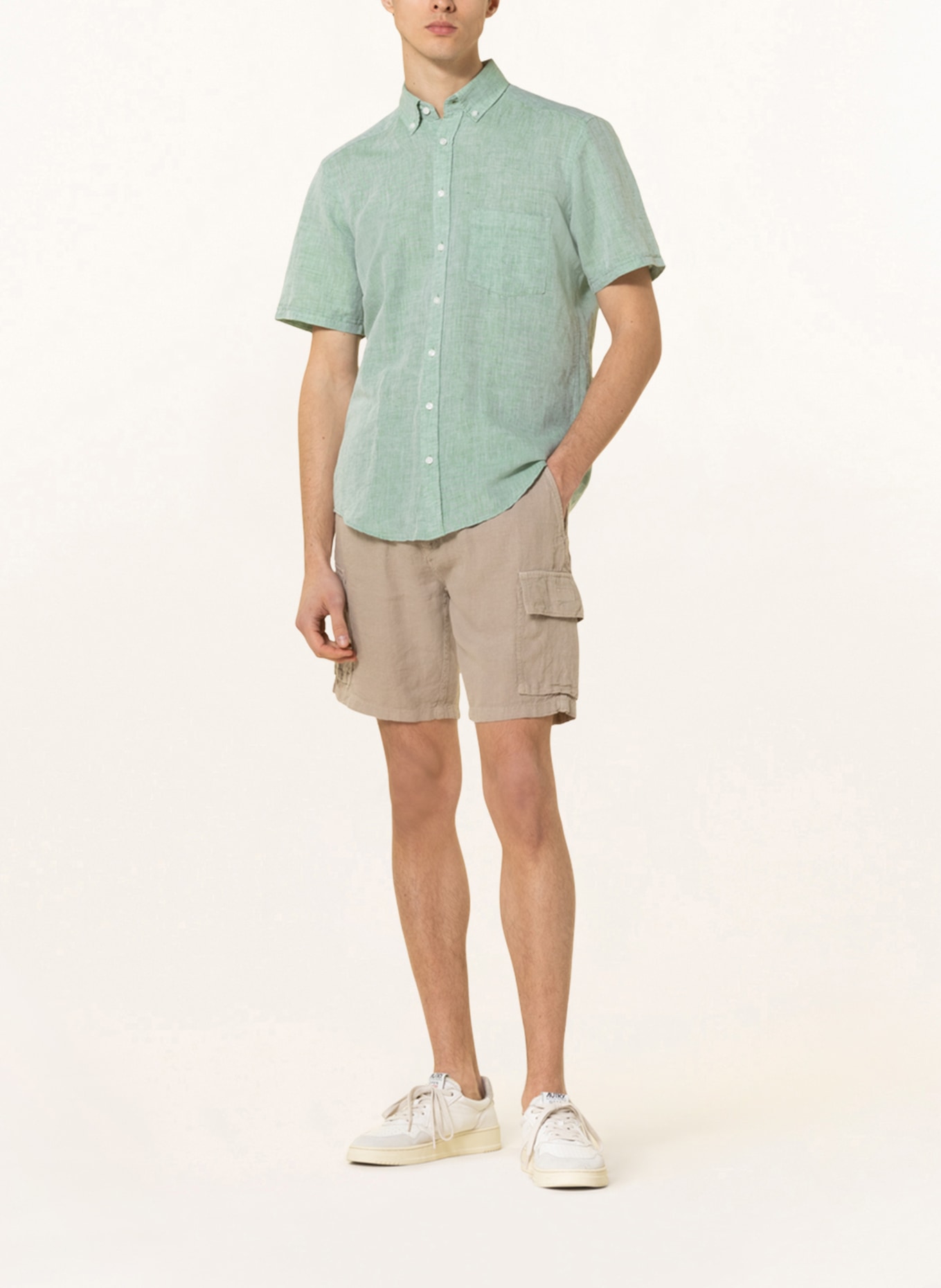 STROKESMAN'S Kurzarm-Hemd Regular Fit mit Leinen , Farbe: HELLGRÜN (Bild 2)
