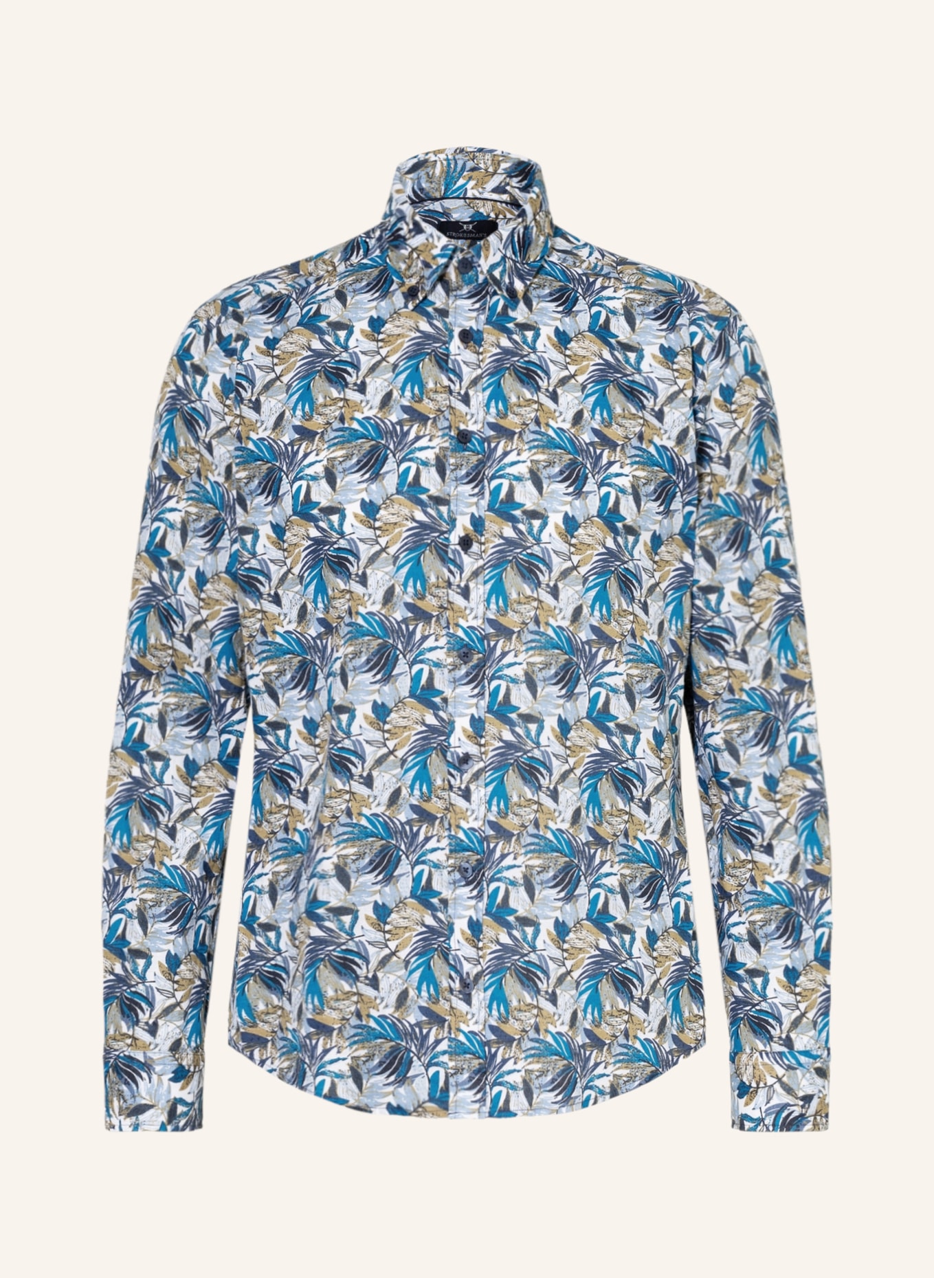 STROKESMAN'S Shirt regular fit with linen , Color: WHITE/ DARK BLUE/ KHAKI (Image 1)