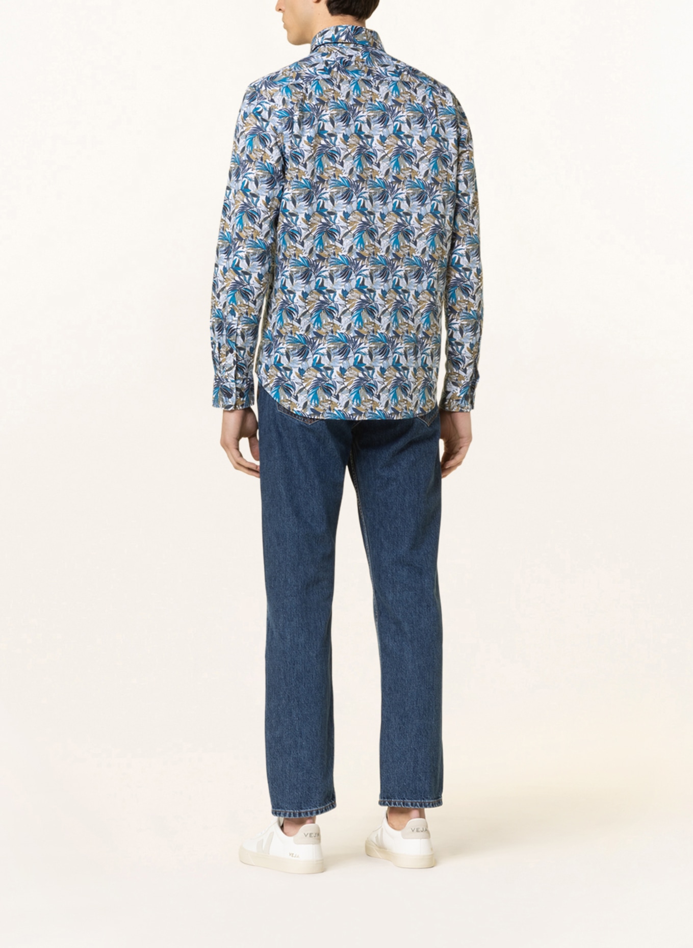 STROKESMAN'S Shirt regular fit with linen , Color: WHITE/ DARK BLUE/ KHAKI (Image 3)