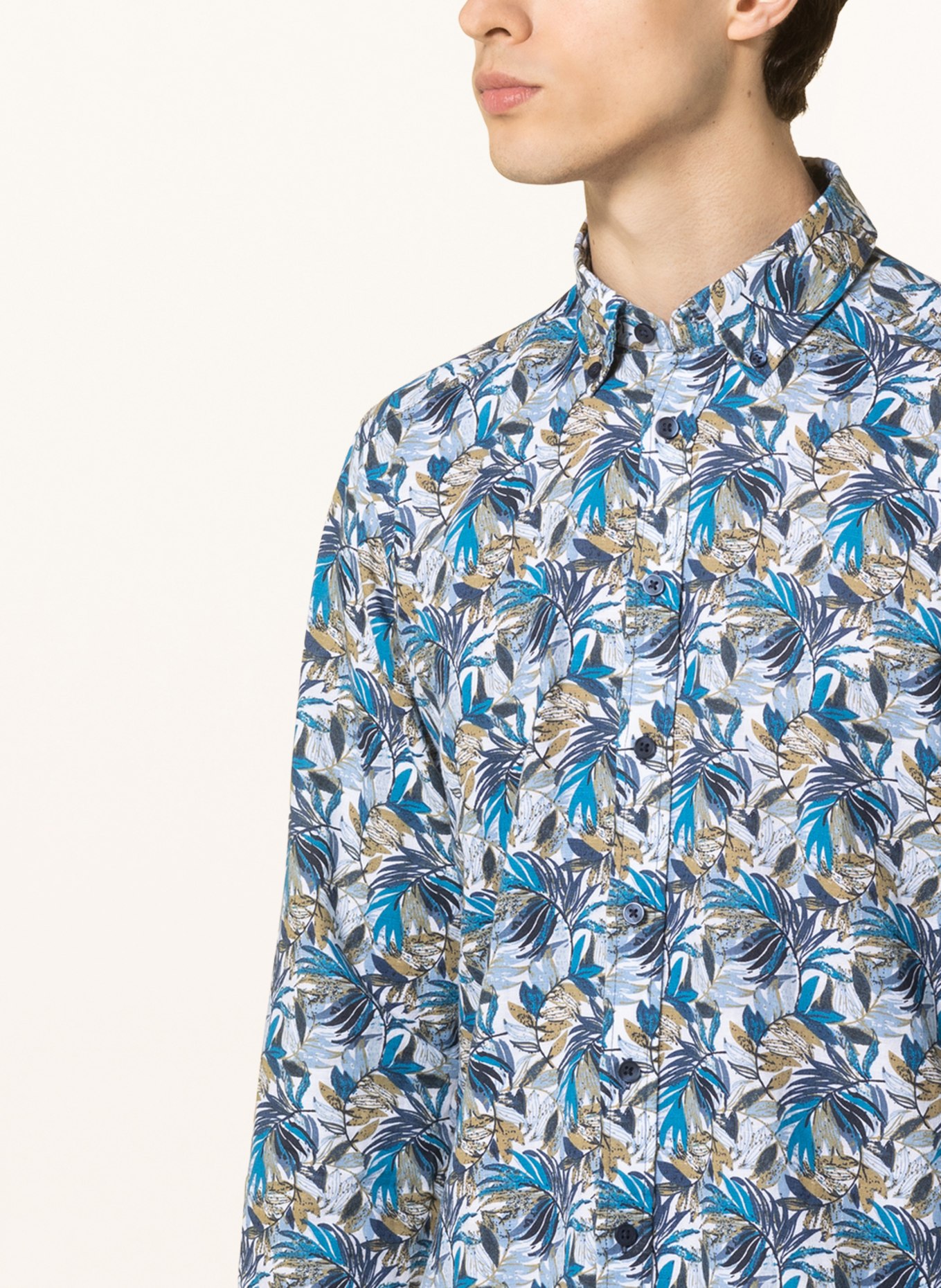 STROKESMAN'S Shirt regular fit with linen , Color: WHITE/ DARK BLUE/ KHAKI (Image 4)