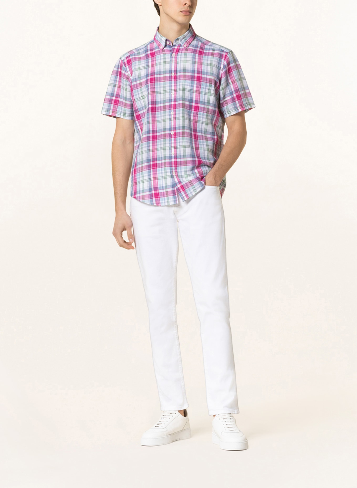 STROKESMAN'S Short sleeve shirt regular fit , Color: WHITE/ PINK/ LIGHT BLUE (Image 2)