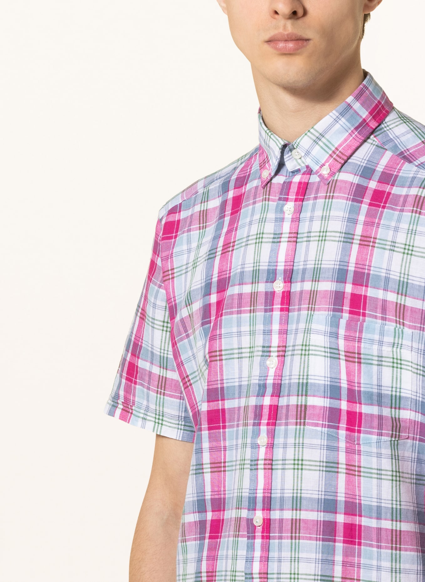 STROKESMAN'S Kurzarm-Hemd Regular Fit , Farbe: WEISS/ PINK/ HELLBLAU (Bild 4)