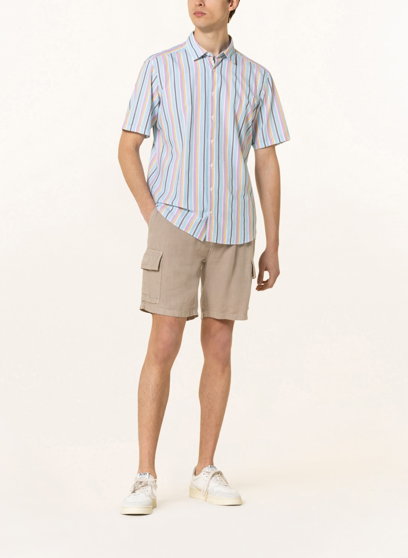STROKESMAN'S Kurzarm-Hemd Slim Fit , Farbe: WEISS/ HELLBLAU/ PINK (Bild 2)