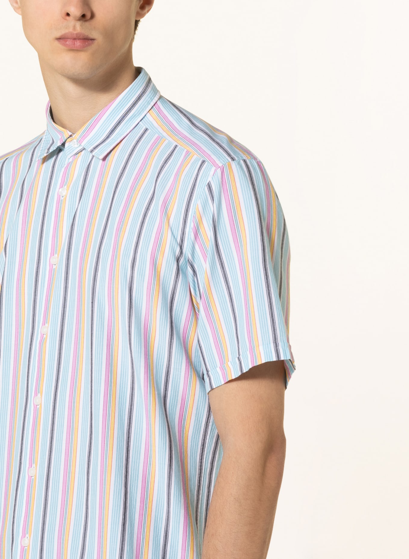 STROKESMAN'S Kurzarm-Hemd Slim Fit , Farbe: WEISS/ HELLBLAU/ PINK (Bild 4)