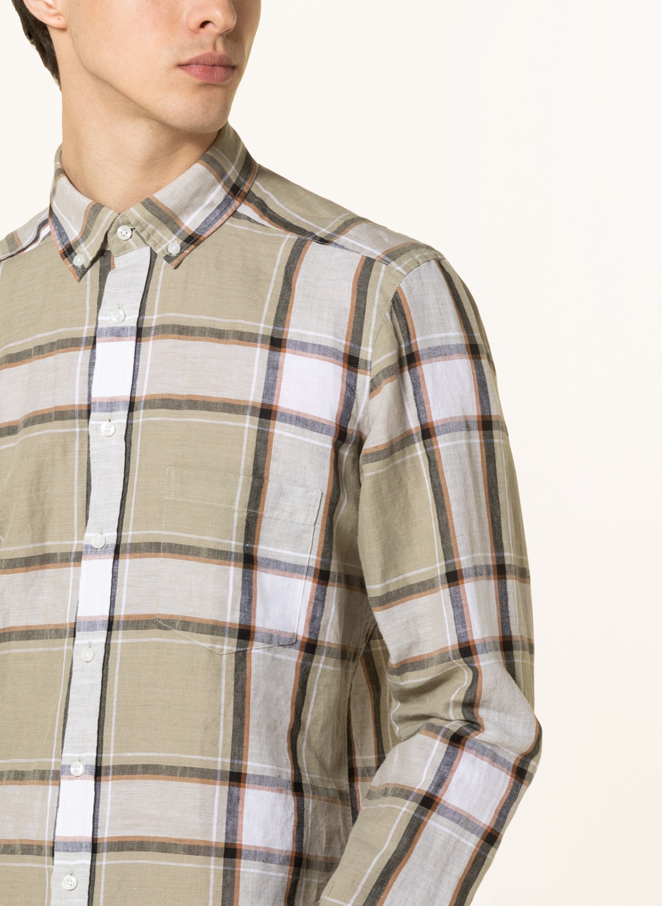 STROKESMAN'S Shirt regular fit with linen, Color: WHITE/ KHAKI/ DARK BLUE (Image 4)