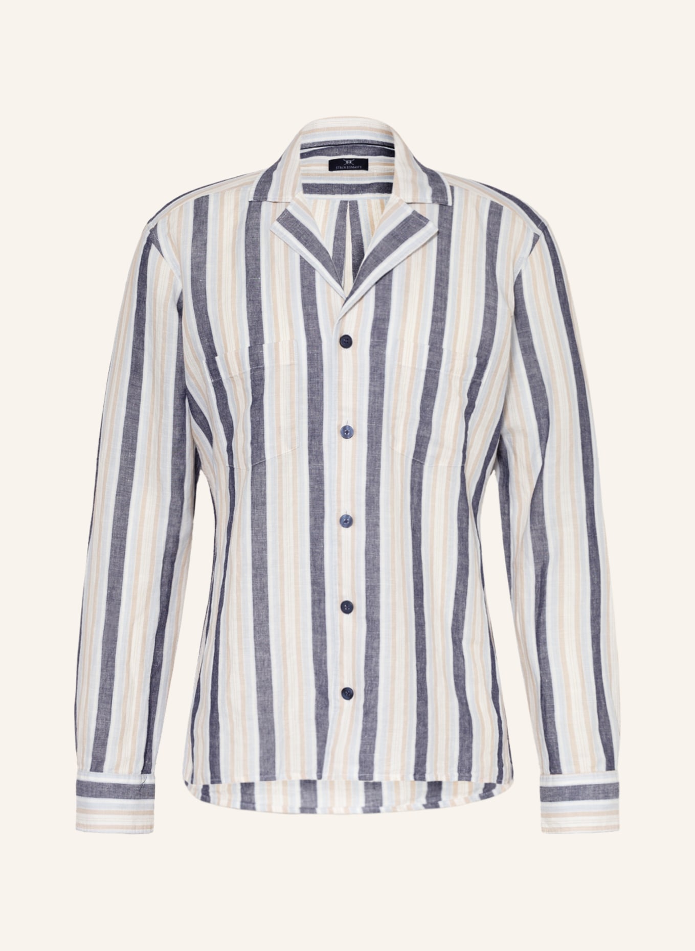 STROKESMAN'S Resort shirt regular fit with linen, Color: WHITE/ DARK BLUE/ BEIGE (Image 1)