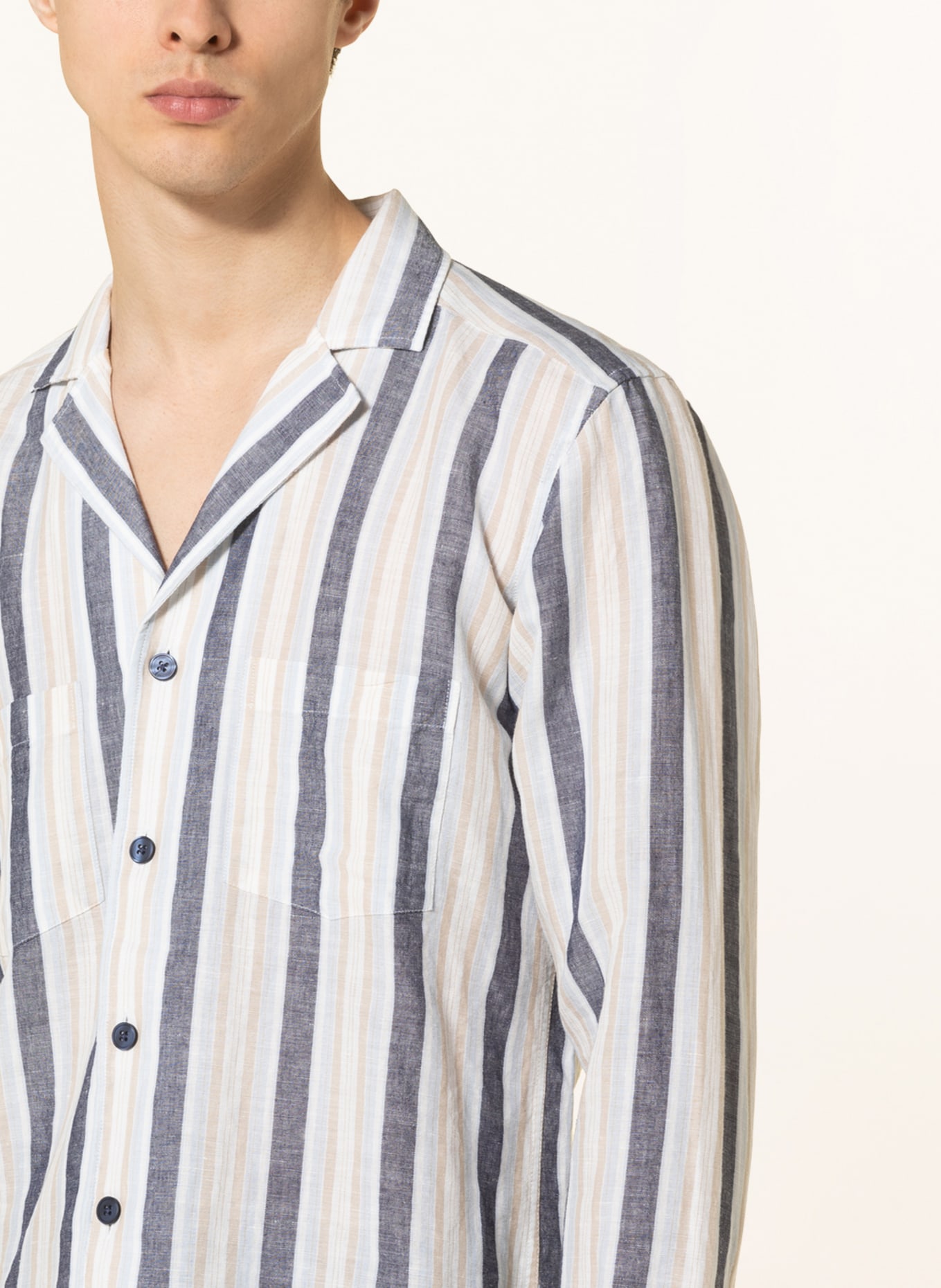 STROKESMAN'S Resort shirt regular fit with linen, Color: WHITE/ DARK BLUE/ BEIGE (Image 4)