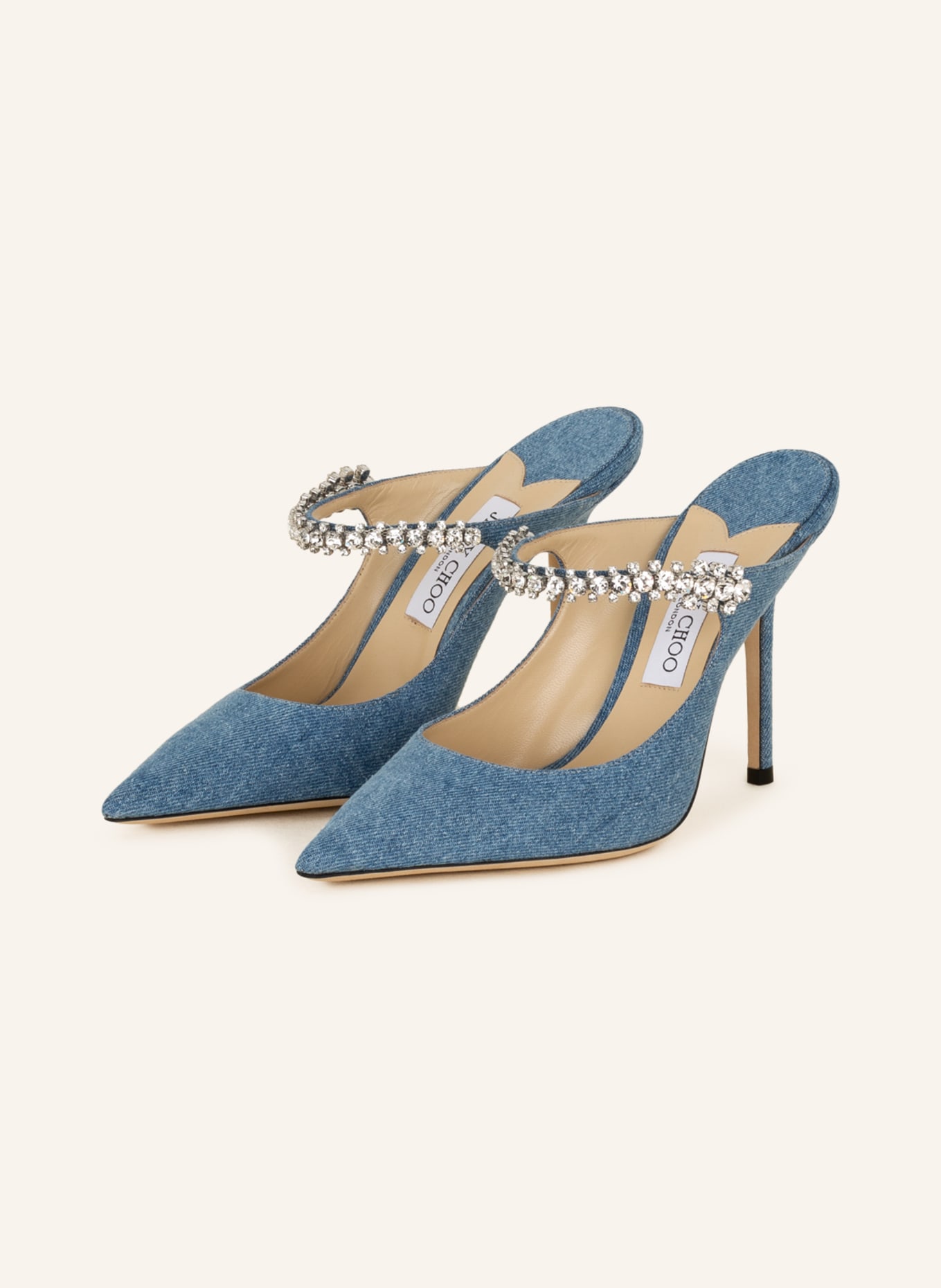 JIMMY CHOO Mules BING 100 with decorative gems, Color: BLUE (Image 1)