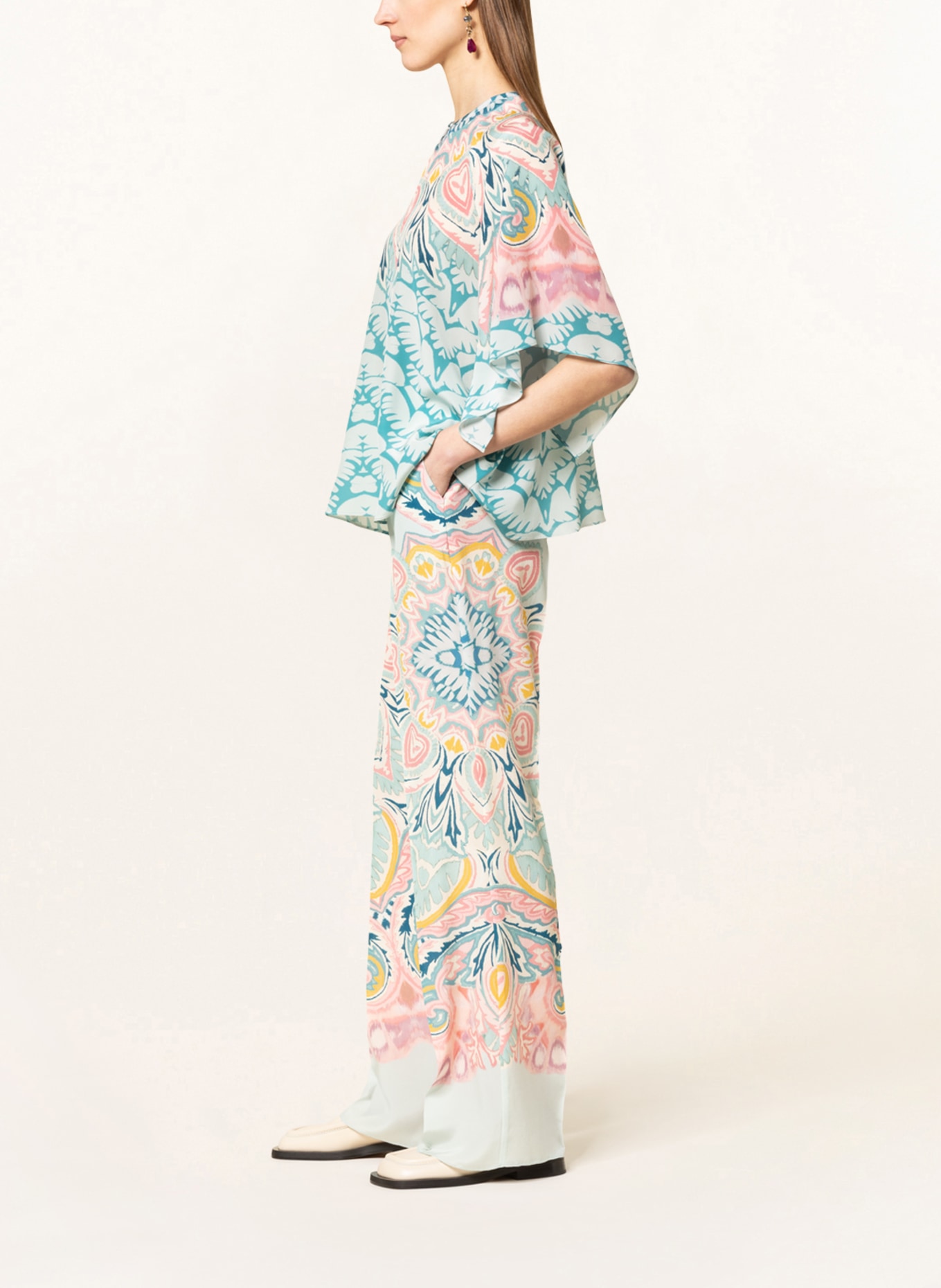 ETRO Wide leg trousers made of silk, Color: LIGHT BLUE/ PINK/ WHITE (Image 4)