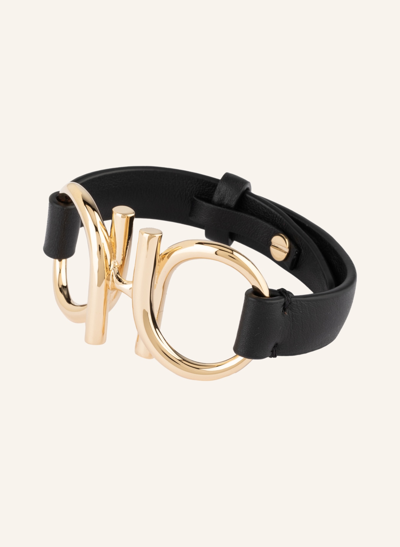 FERRAGAMO Leather bracelet GANCIO EVO, Color: BLACK/ GOLD (Image 1)