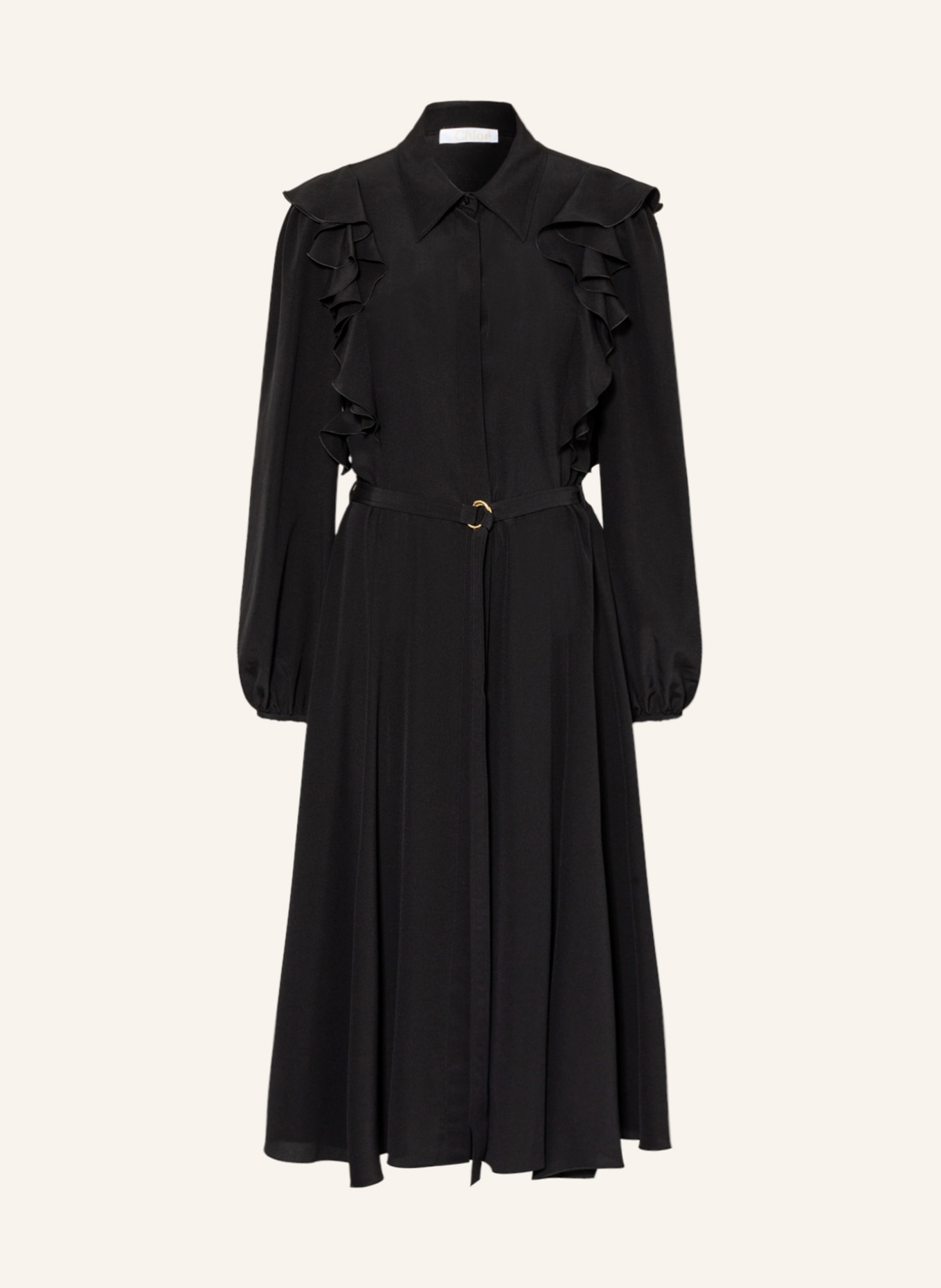 Chloé Shirt dress made of silk with frills, Color: BLACK (Image 1)