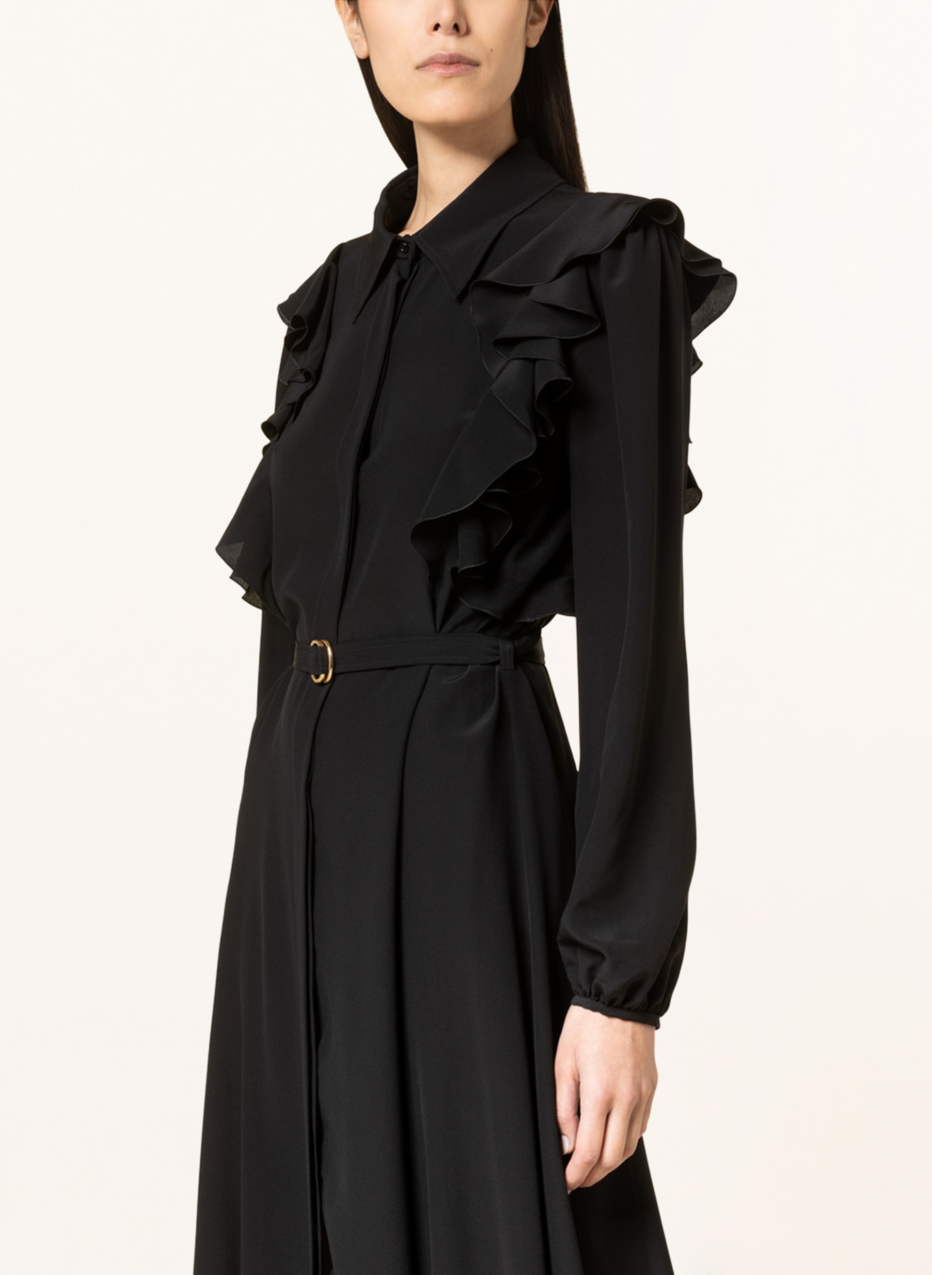 Chloé Shirt dress made of silk with frills, Color: BLACK (Image 4)