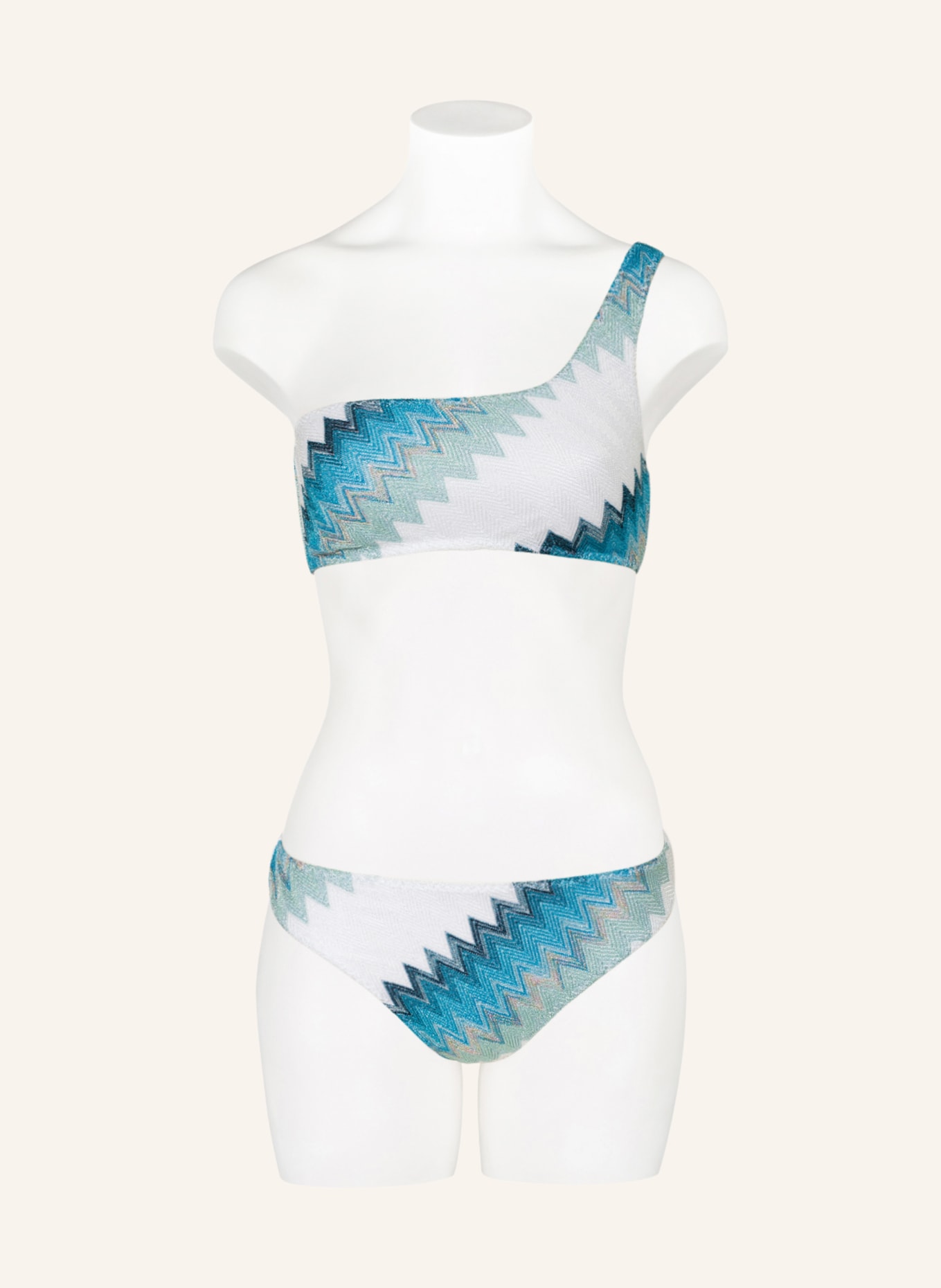 MISSONI Bikini na jedno ramię z błyszczącą przędzą , Kolor: BIAŁY/ NIEBIESKI/ JASNONIEBIESKI (Obrazek 2)