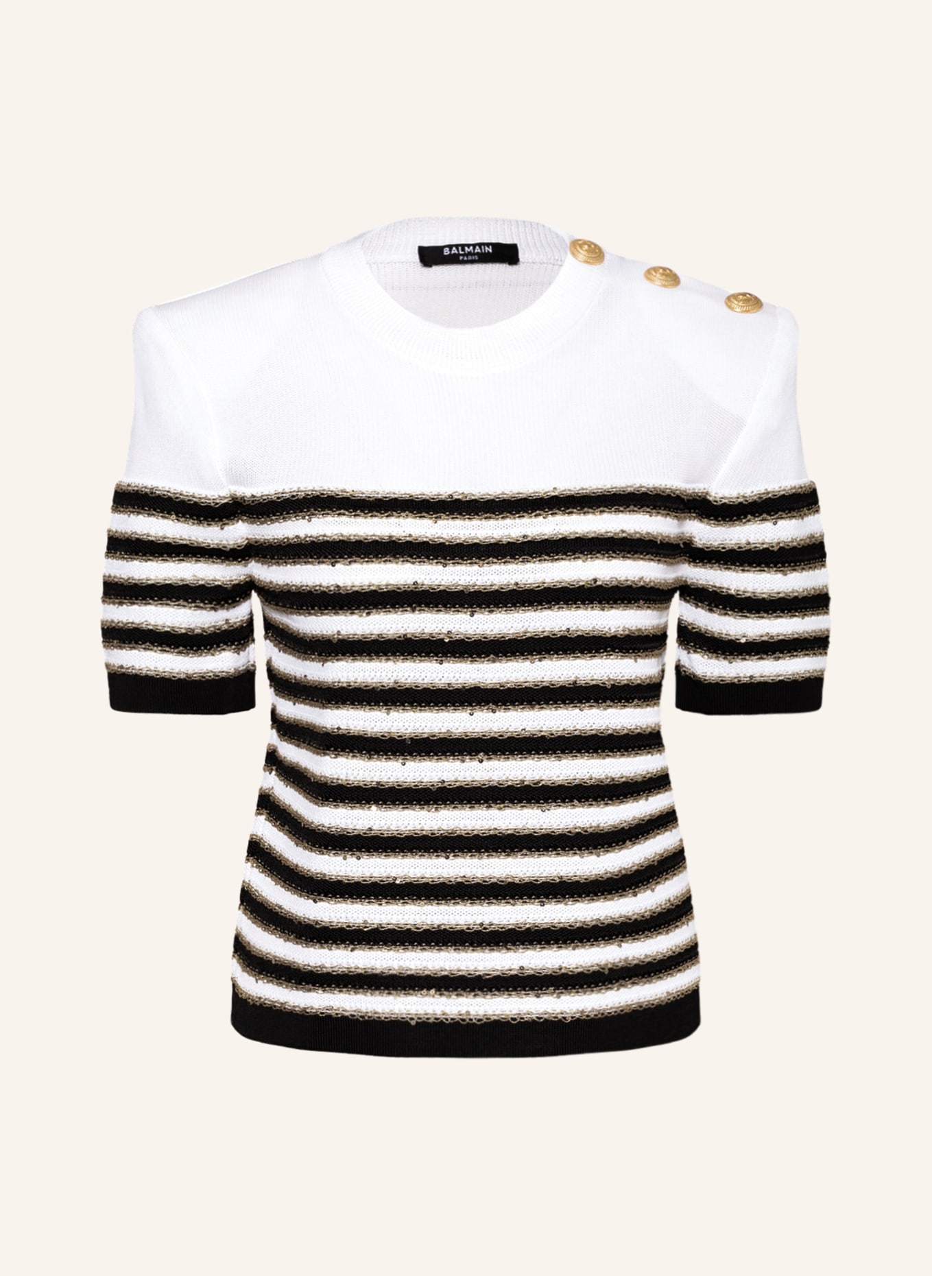 BALMAIN Knit shirt with sequins, Color: WHITE/ BLACK (Image 1)