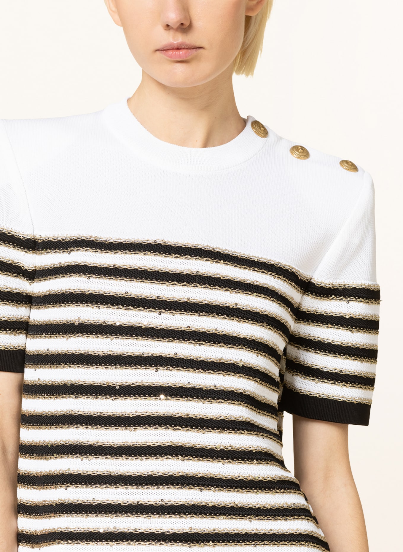 BALMAIN Knit shirt with sequins, Color: WHITE/ BLACK (Image 4)