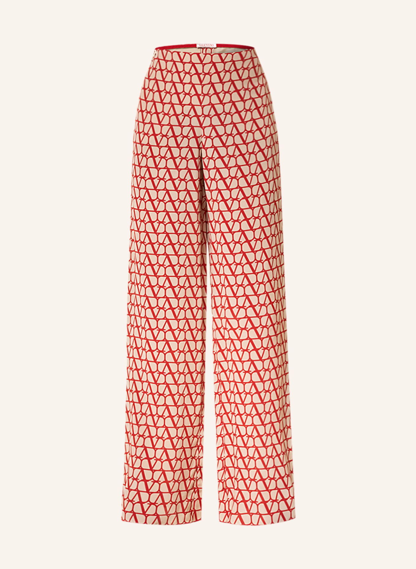 VALENTINO Wide leg trousers VLOGO made of silk, Color: NUDE/ RED (Image 1)