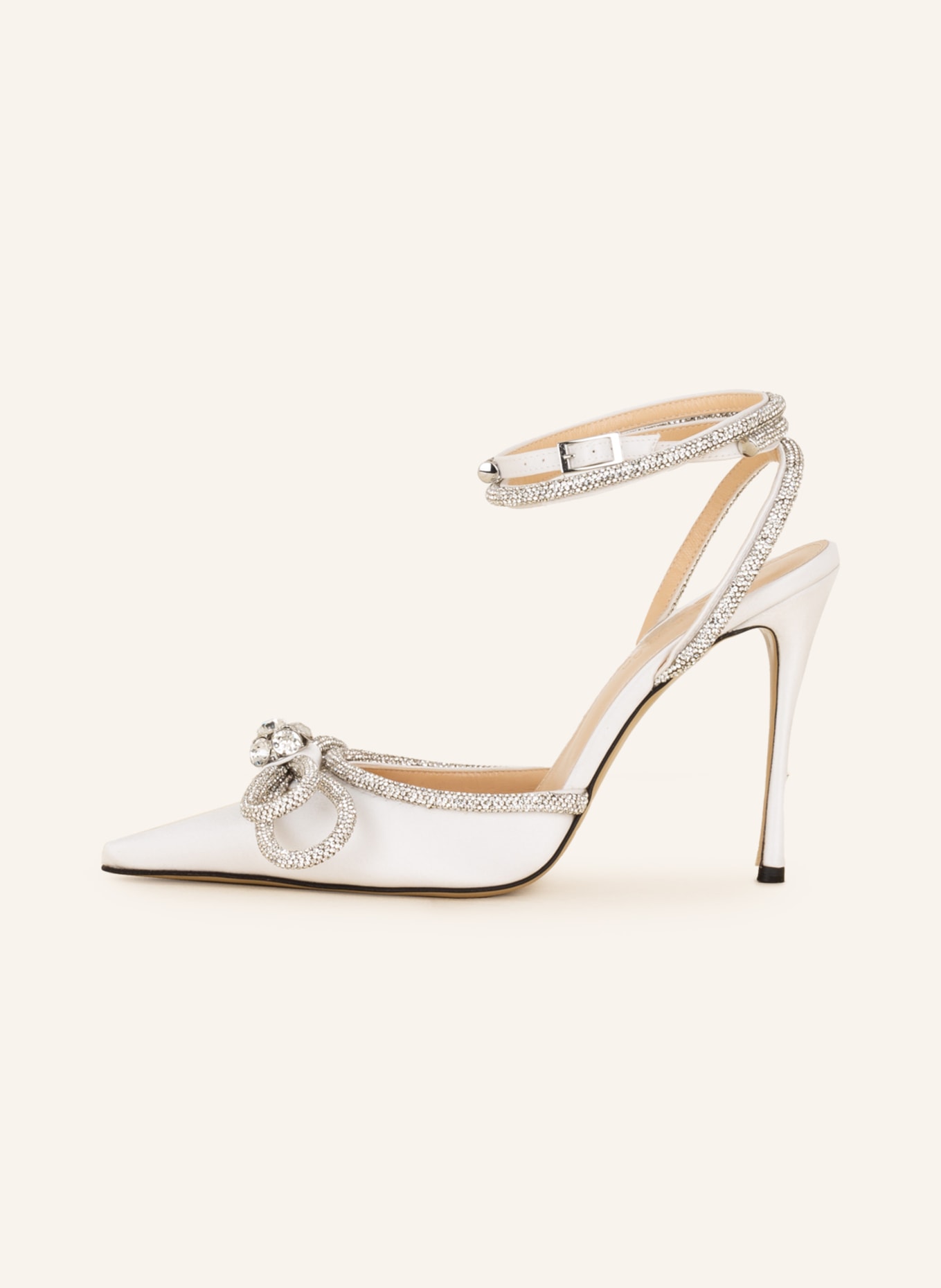 MACH & MACH Slingback pumps DOUBLE CRYSTAL BOW with decorative gems, Color: SILVER/ WHITE (Image 4)