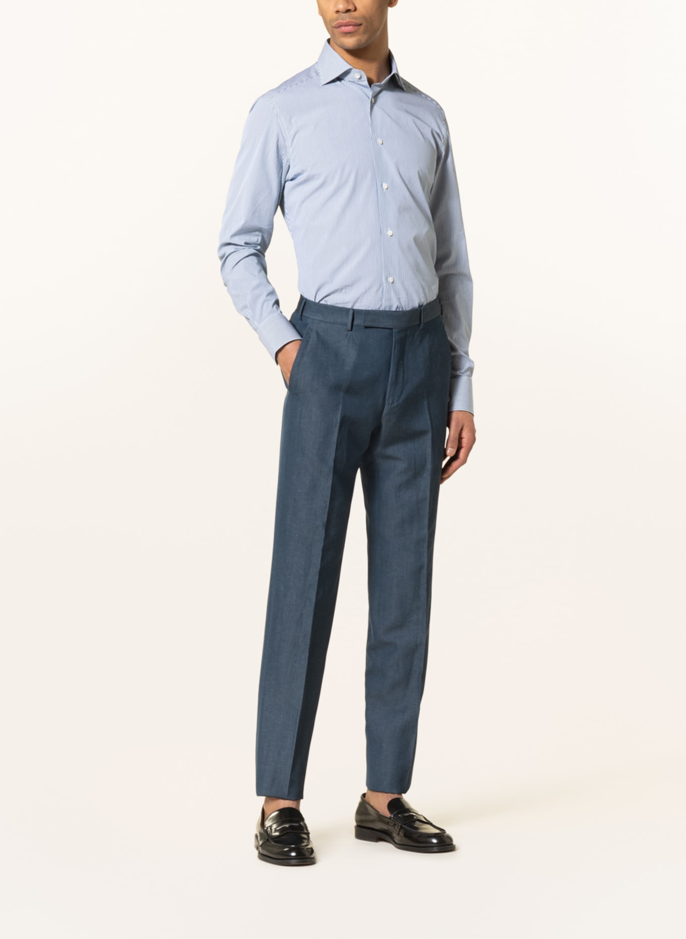 ZEGNA Spodnie garniturowe regular fit z lnem, Kolor: PETROL (Obrazek 3)