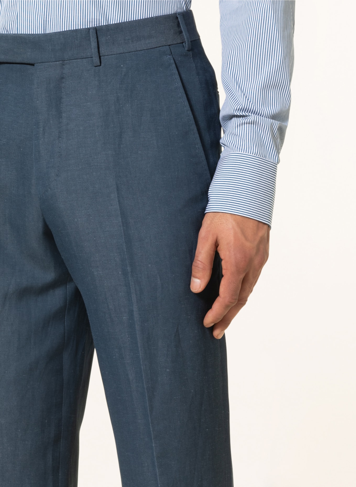 ZEGNA Spodnie garniturowe regular fit z lnem, Kolor: PETROL (Obrazek 6)