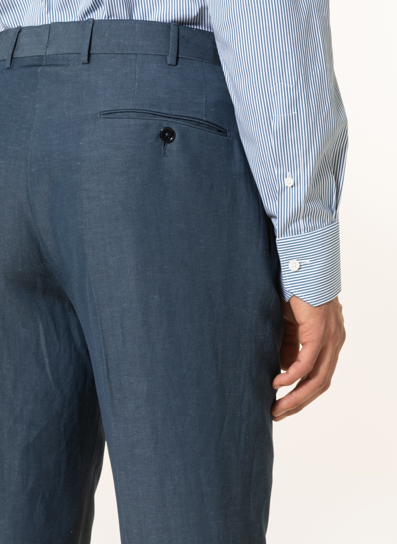 ZEGNA Spodnie garniturowe regular fit z lnem, Kolor: PETROL (Obrazek 7)