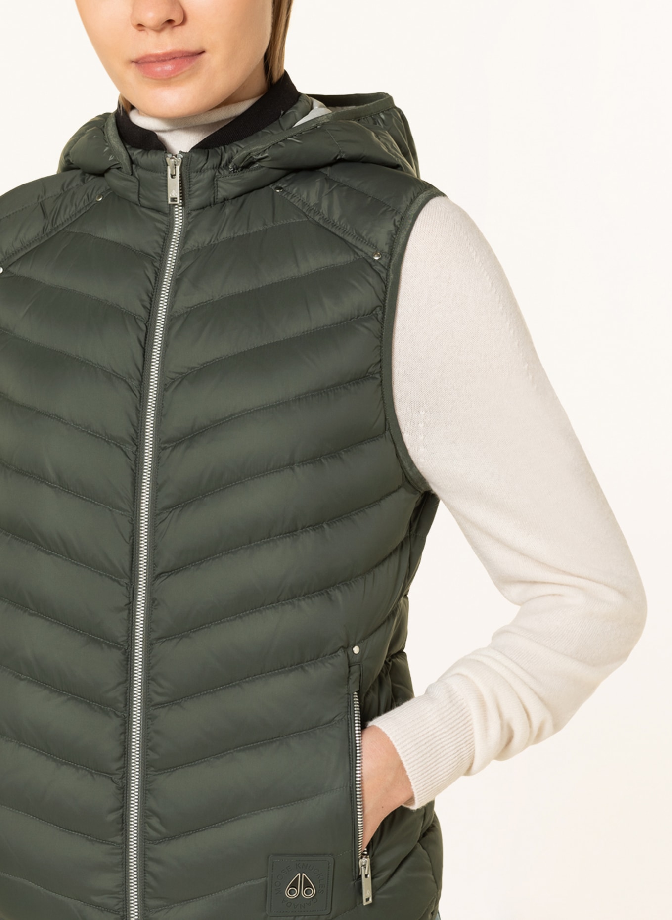 MOOSE KNUCKLES Down vest AIR DOWN with removable hood, Color: GREEN (Image 5)