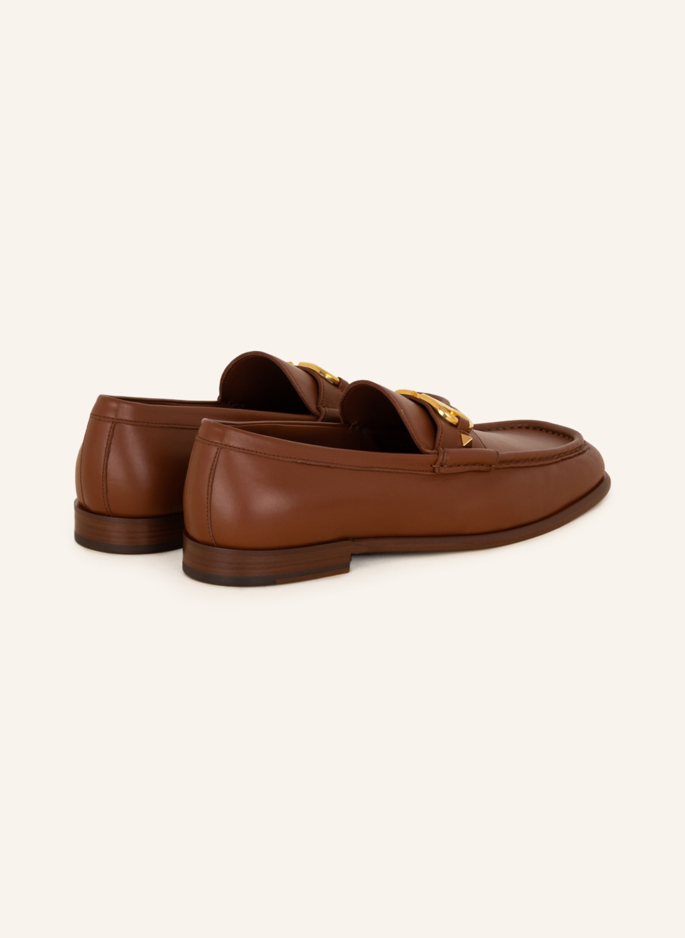 V Logo Leather Loafers in Brown - Valentino Garavani