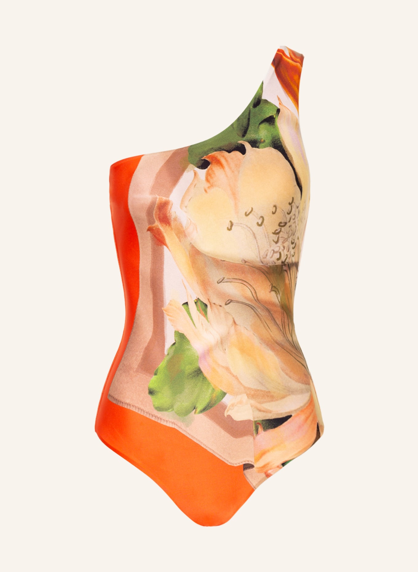 LENNY NIEMEYER One-shoulder swimsuit , Color: ORANGE/ LIGHT GREEN/ BEIGE (Image 1)