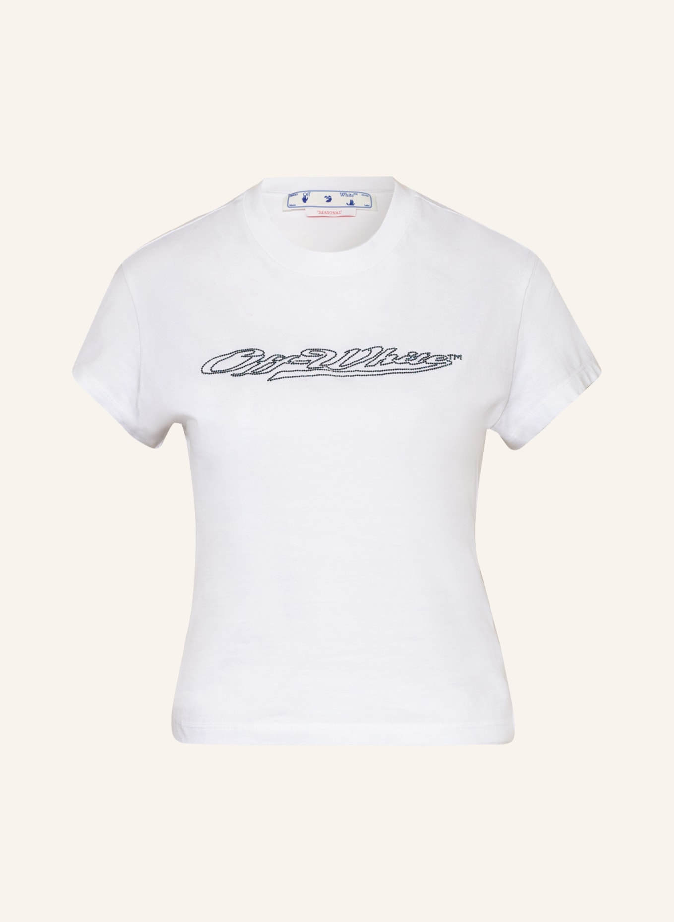 Off-White T-Shirt mit Schmucksteinen, Farbe: WEISS(Bild null)