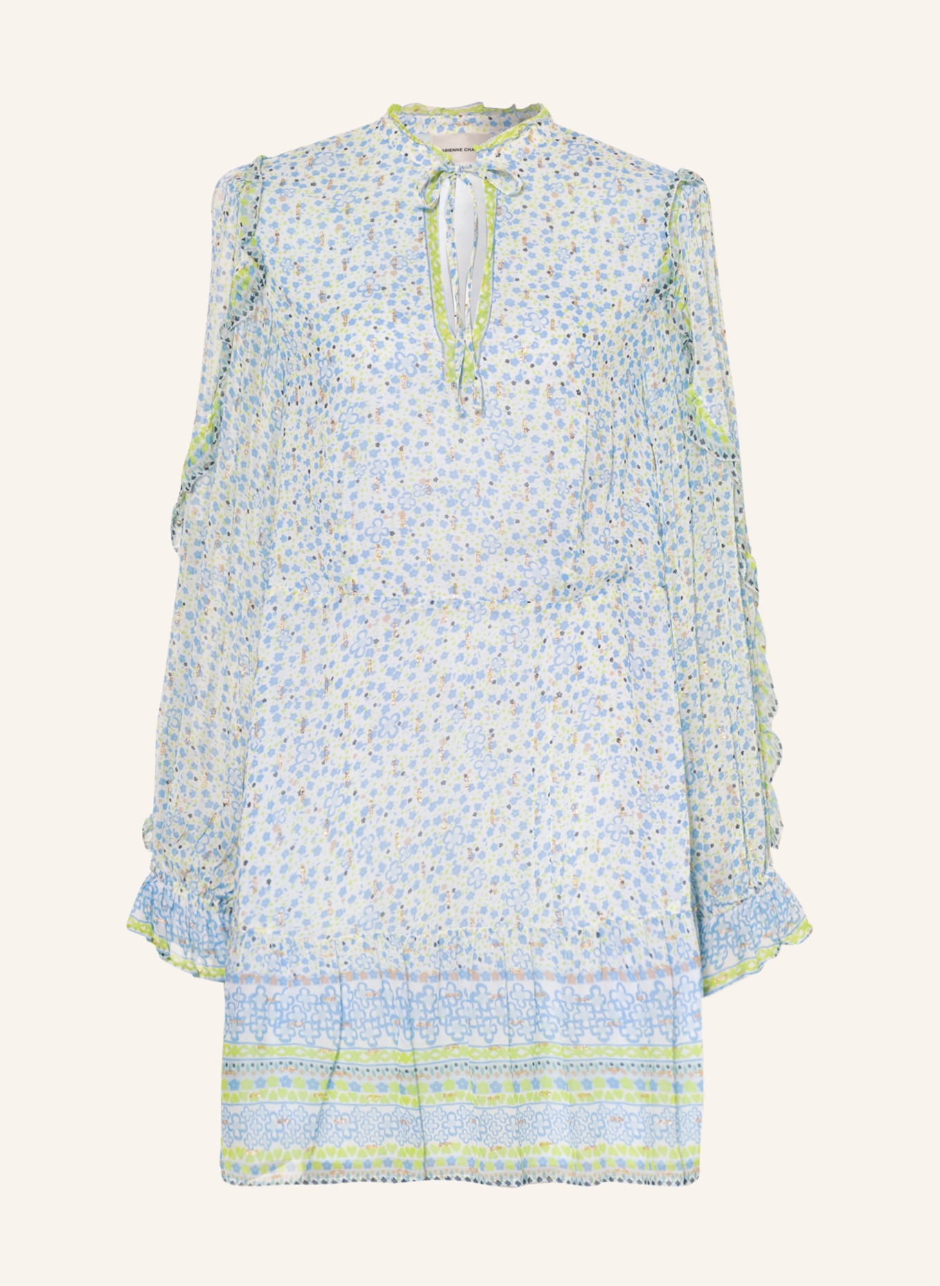 FABIENNE CHAPOT Kleid ADRIENNE mit Glanzgarn und Rüschen, Farbe: WEISS/ HELLBLAU/ HELLGRÜN (Bild 1)