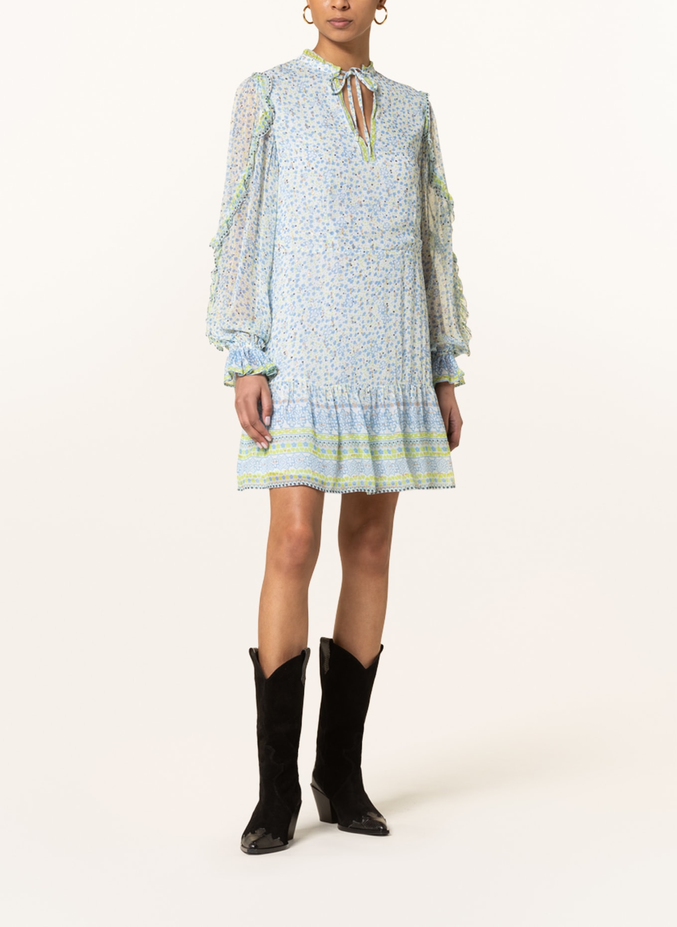 FABIENNE CHAPOT Kleid ADRIENNE mit Glanzgarn und Rüschen, Farbe: WEISS/ HELLBLAU/ HELLGRÜN (Bild 2)