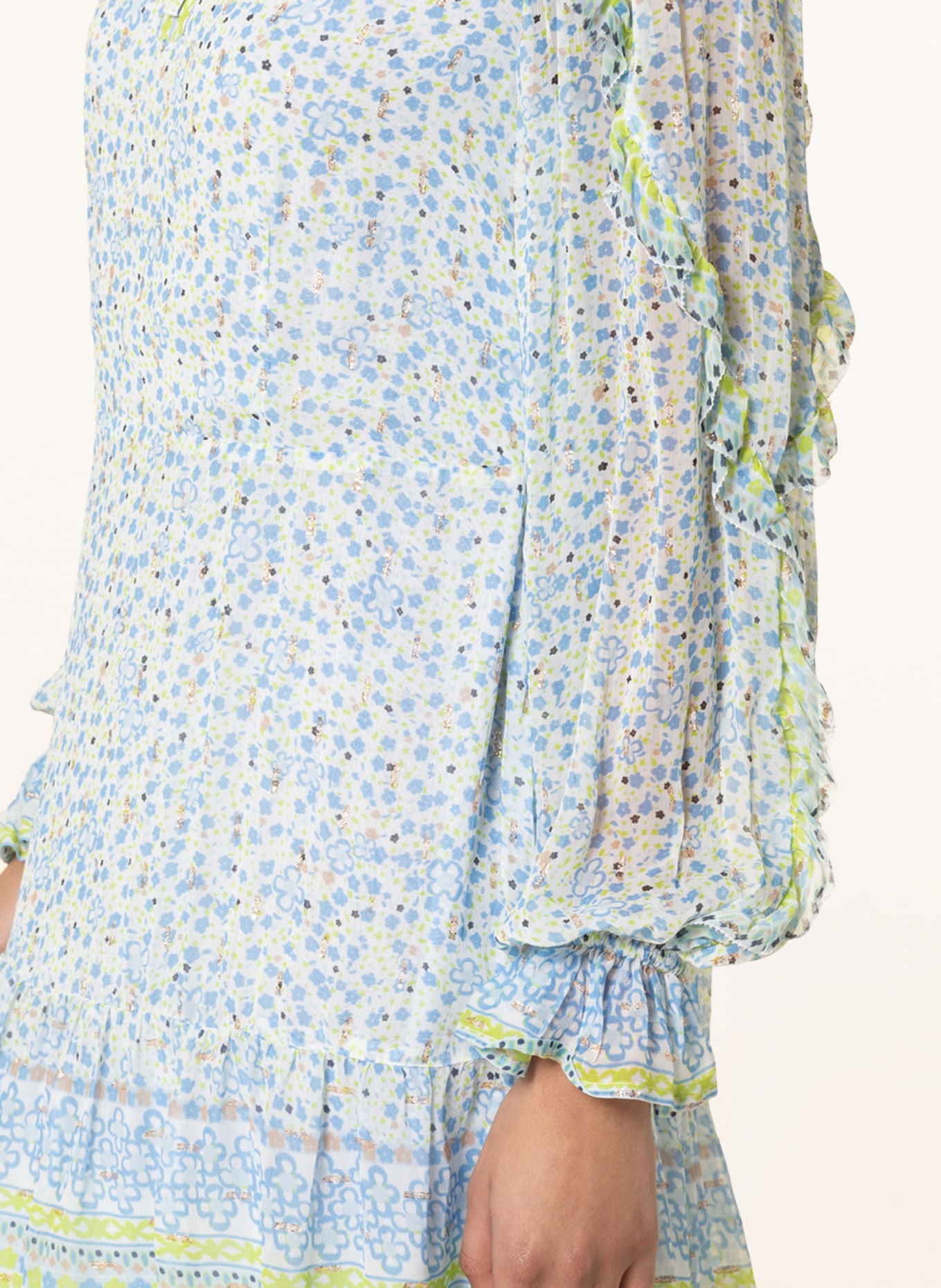 FABIENNE CHAPOT Sukienka ADRIENNE z błyszczącą przędzą i falbankami, Kolor: BIAŁY/ JASNONIEBIESKI/ JASNOZIELONY (Obrazek 4)