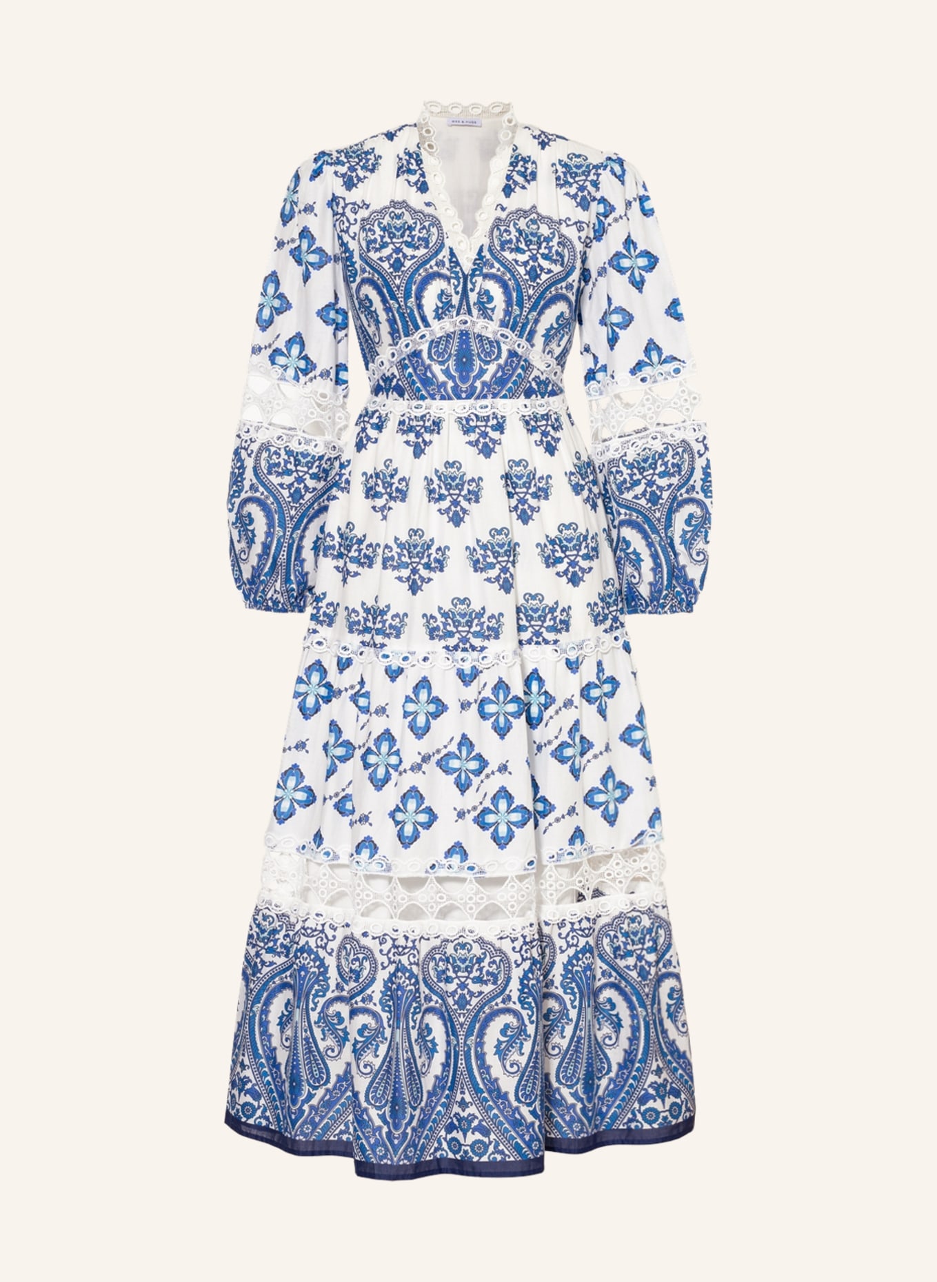 MRS & HUGS Dress with lace, Color: BLUE/ WHITE (Image 1)