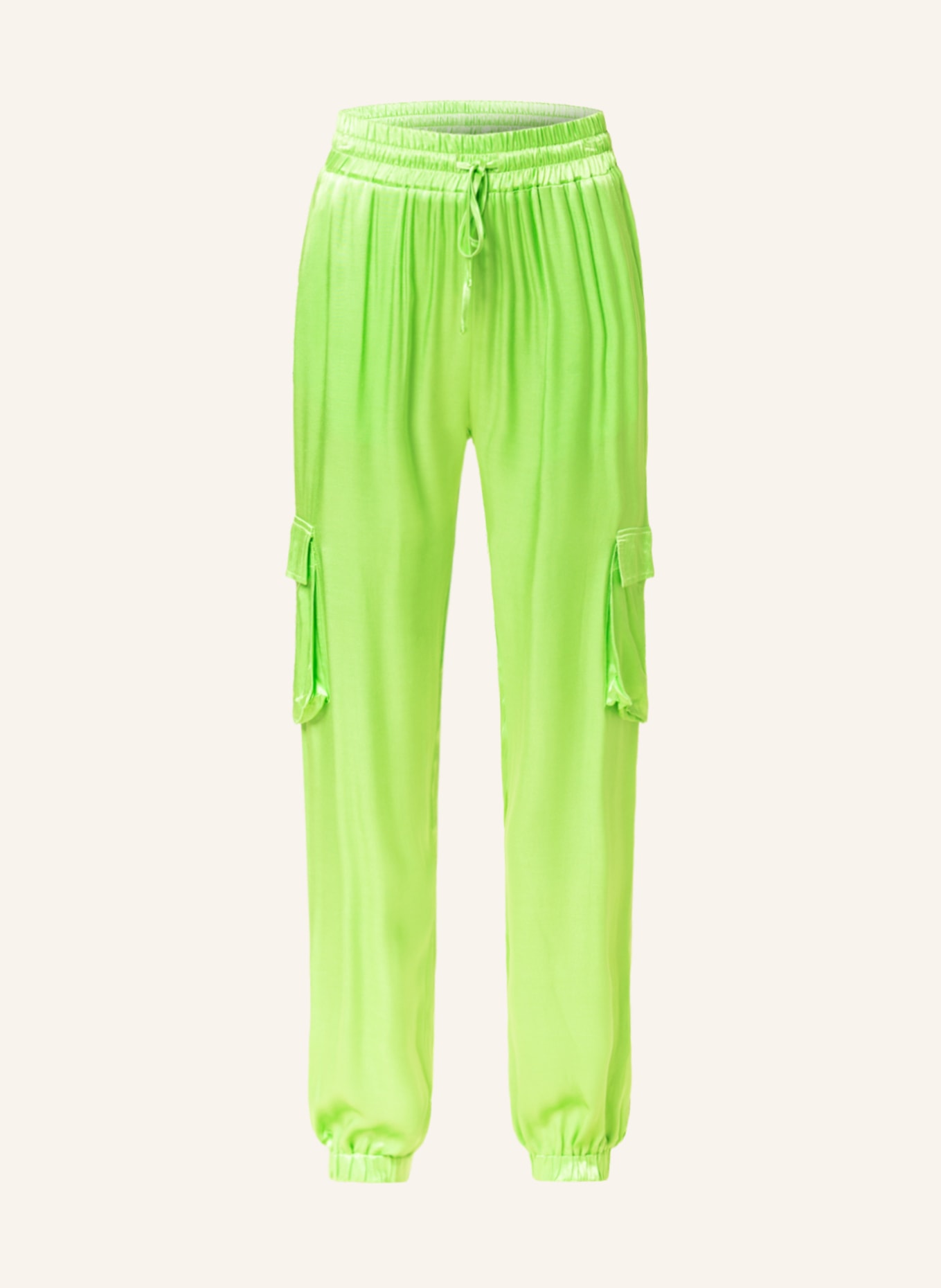 MRS & HUGS Cargo pants made of satin, Color: NEON GREEN (Image 1)