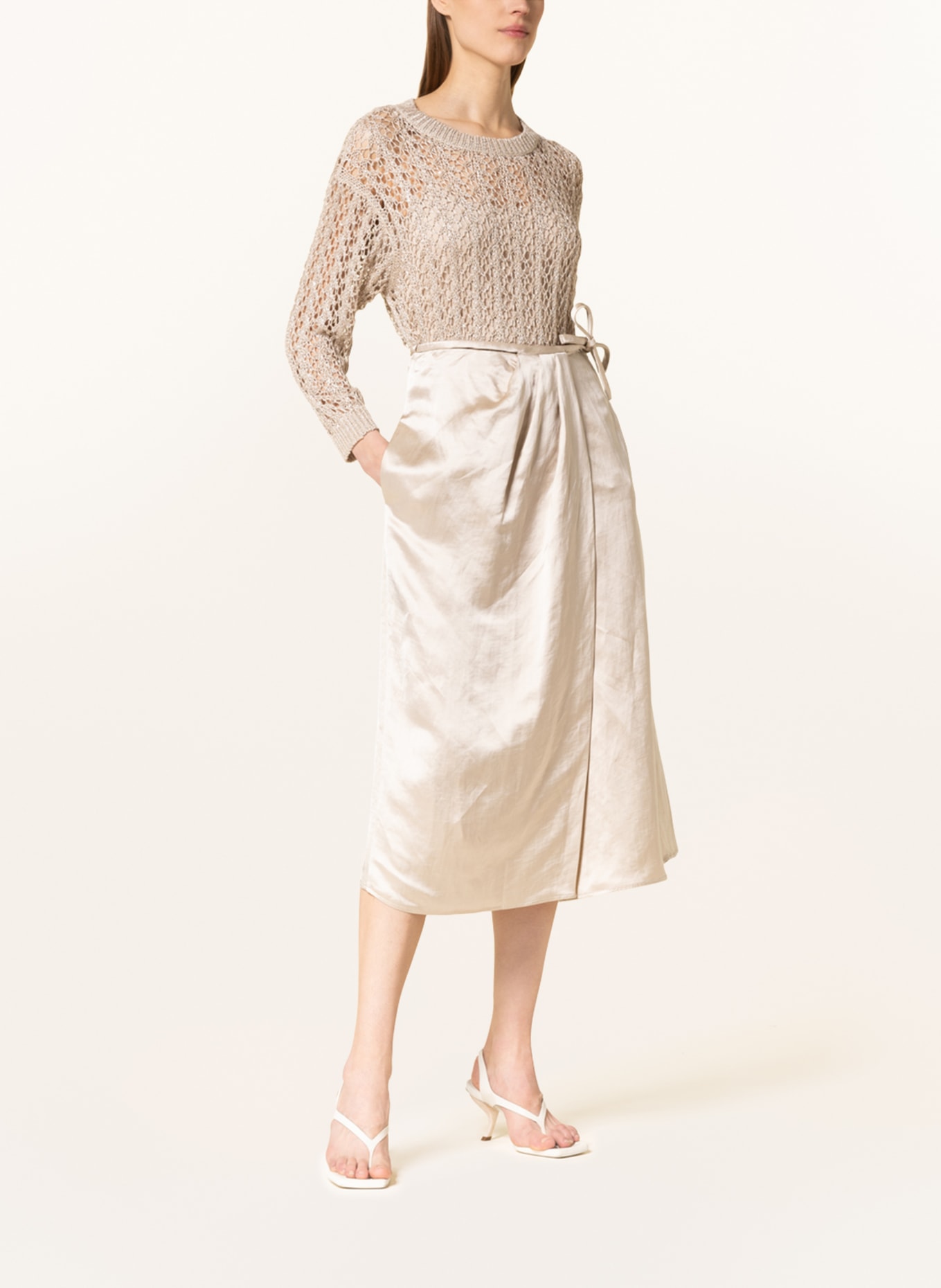 LUISA CERANO Spódnica w stylu kopertowym z lnem, Kolor: KREMOWY (Obrazek 2)