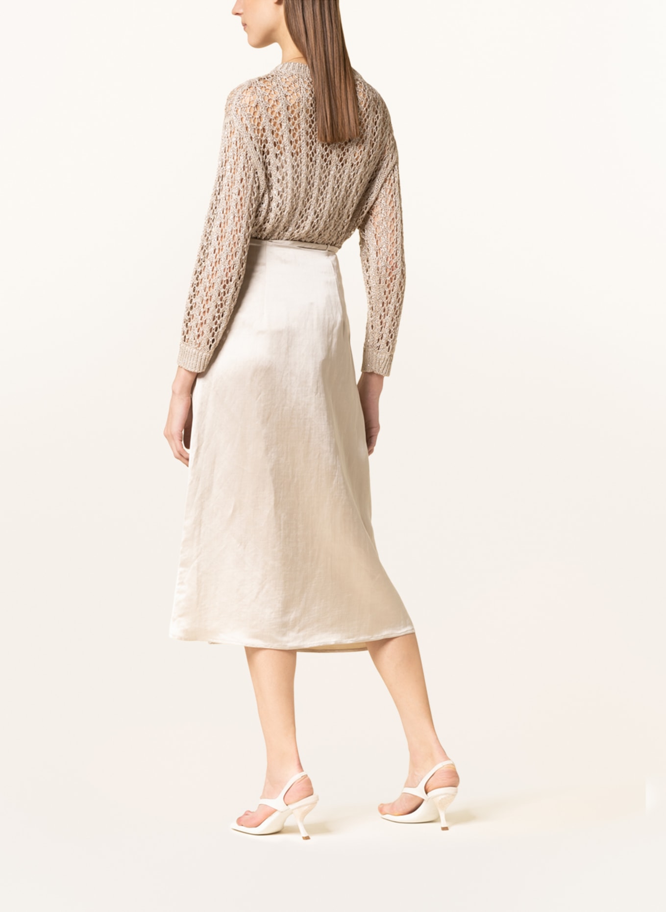 LUISA CERANO Skirt in wrap look with linen, Color: CREAM (Image 3)